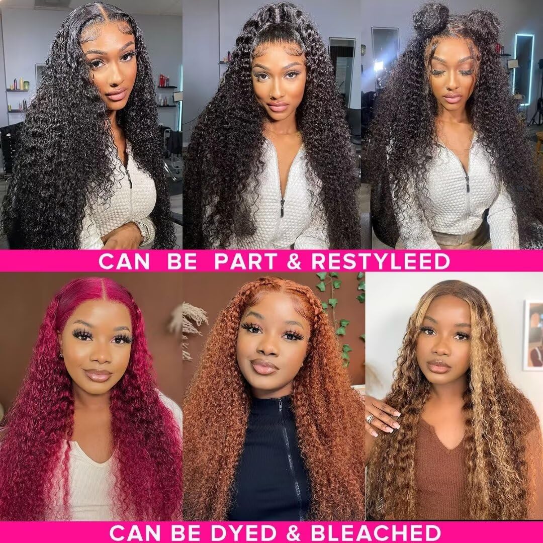 13x6 Deep Wave Lace Front Wigs - Human Hair Glueless Wigs - 200% Density HD Lace Front Wigs - Pre Plucked with Baby Hair - Wet and Wavy - Natural Black (30 Inch) - Image 7