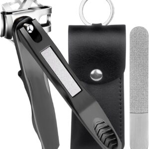 360° Rotating Head Nail Clippers for Seniors Long Handled Toenail Clippers for Men Thick Nails Heavy Duty Large Sharp Finger Nail Cutter, Stainless Steel, Black