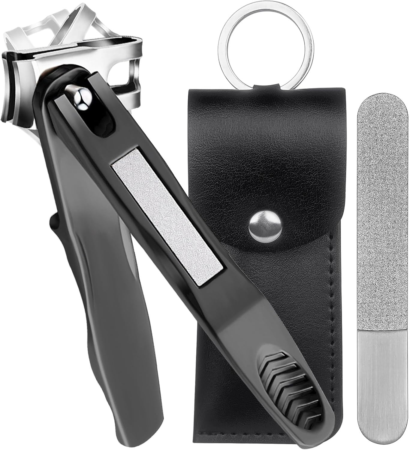 360° Rotating Head Nail Clippers for Seniors Long Handled Toenail Clippers for Men Thick Nails Heavy Duty Large Sharp Finger Nail Cutter, Stainless Steel, Black