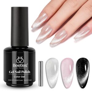 Beetles Cat Eye Gel Nail Polish - 15ml Silver Shimmer Gel Polish with Magnet Soak Off UV LED Nail Lamp Velvet Nail Polish Nail Art Salon DIY Home Manicure Gift for Women