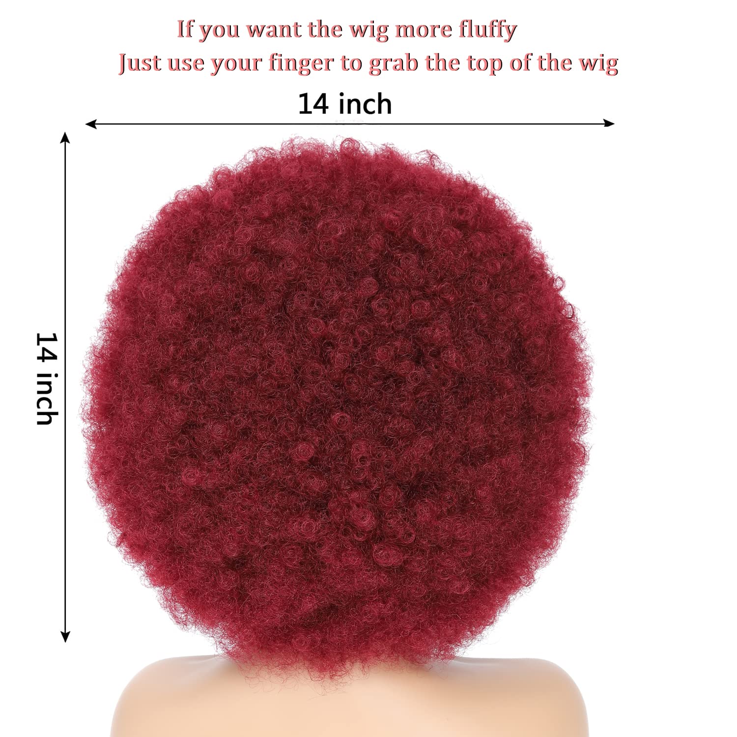 Afro Wig - Soft 70s Afro Wig For Women Burgundy Afro Kinky Curly Hair Wigs With Bangs Natural Dark Red Short Afro Curly Wig For Men Bouncy Afro Puff Wig Synthetic Hair Afro Wig For Daily Party Use - Image 5