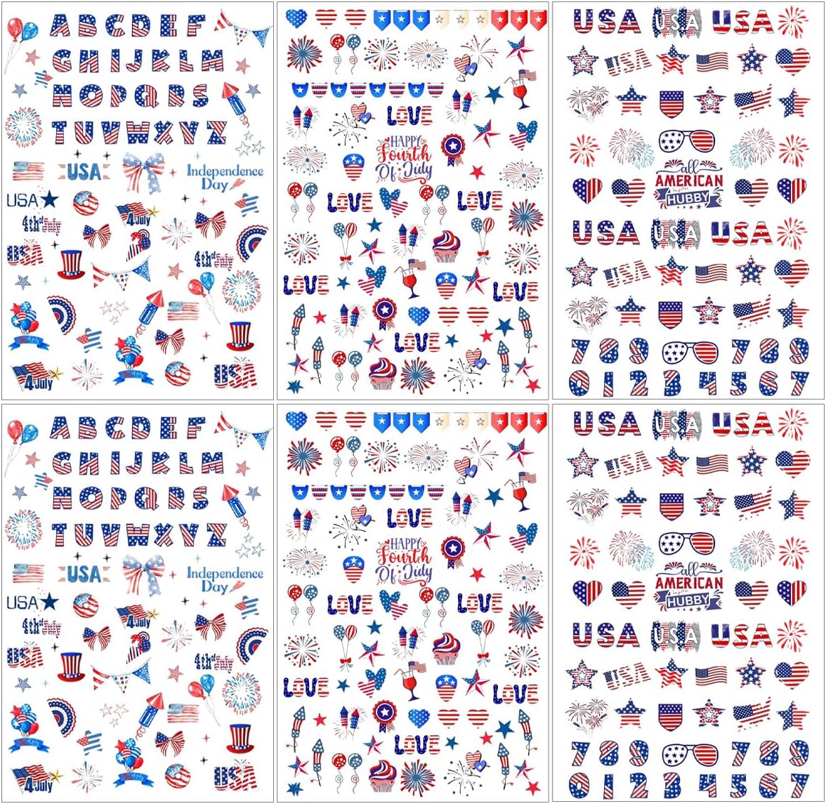 6 Sheets 4th of July Nail Stickers for Nail Art 3D Self Adhesive Independence Day Nail Art Stickers American Flag Stars Letters Fireworks USA Nail Decals Fourth of July Design Sticker for Women - Image 7
