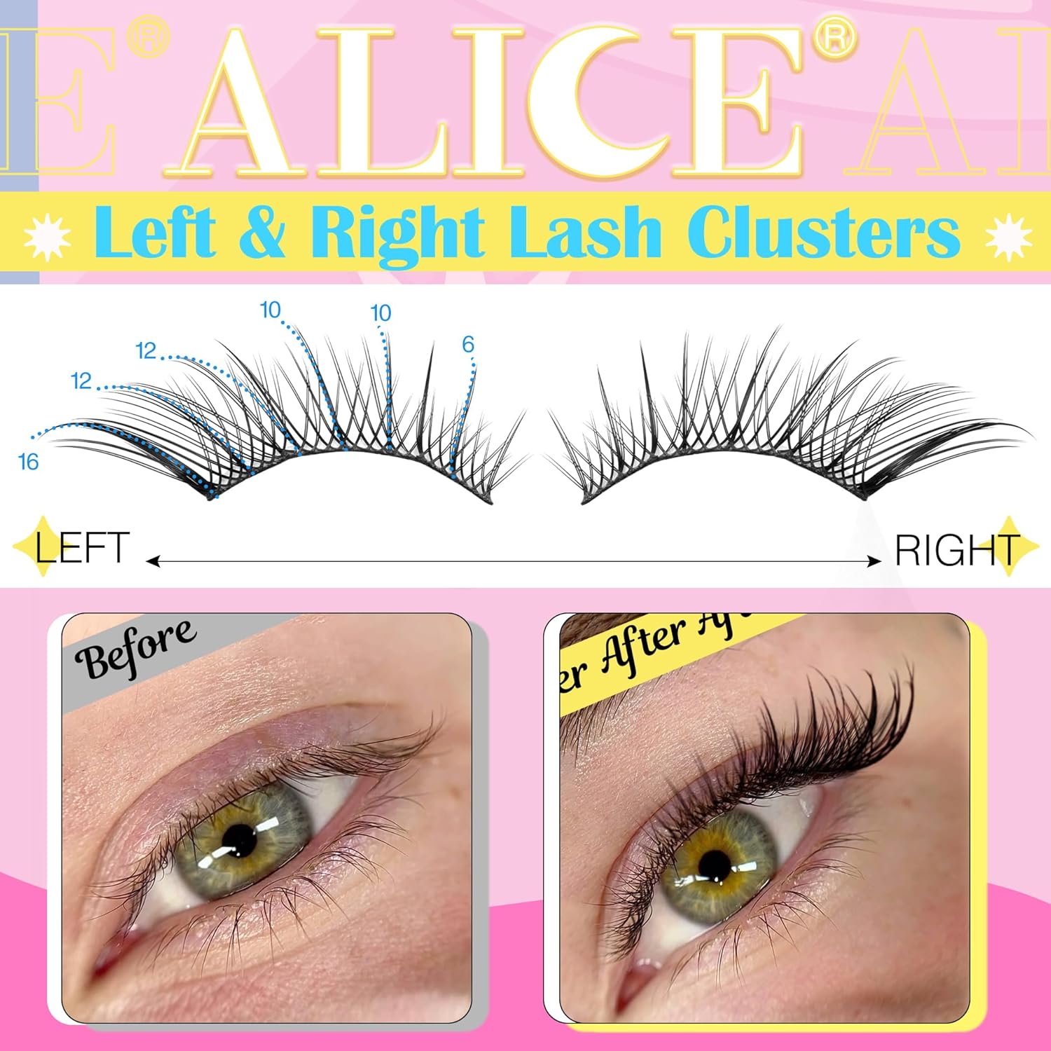 ALICE 3D Natural Cat Eye Lash Clusters for DIY Application Left and Right Eyes - Image 3