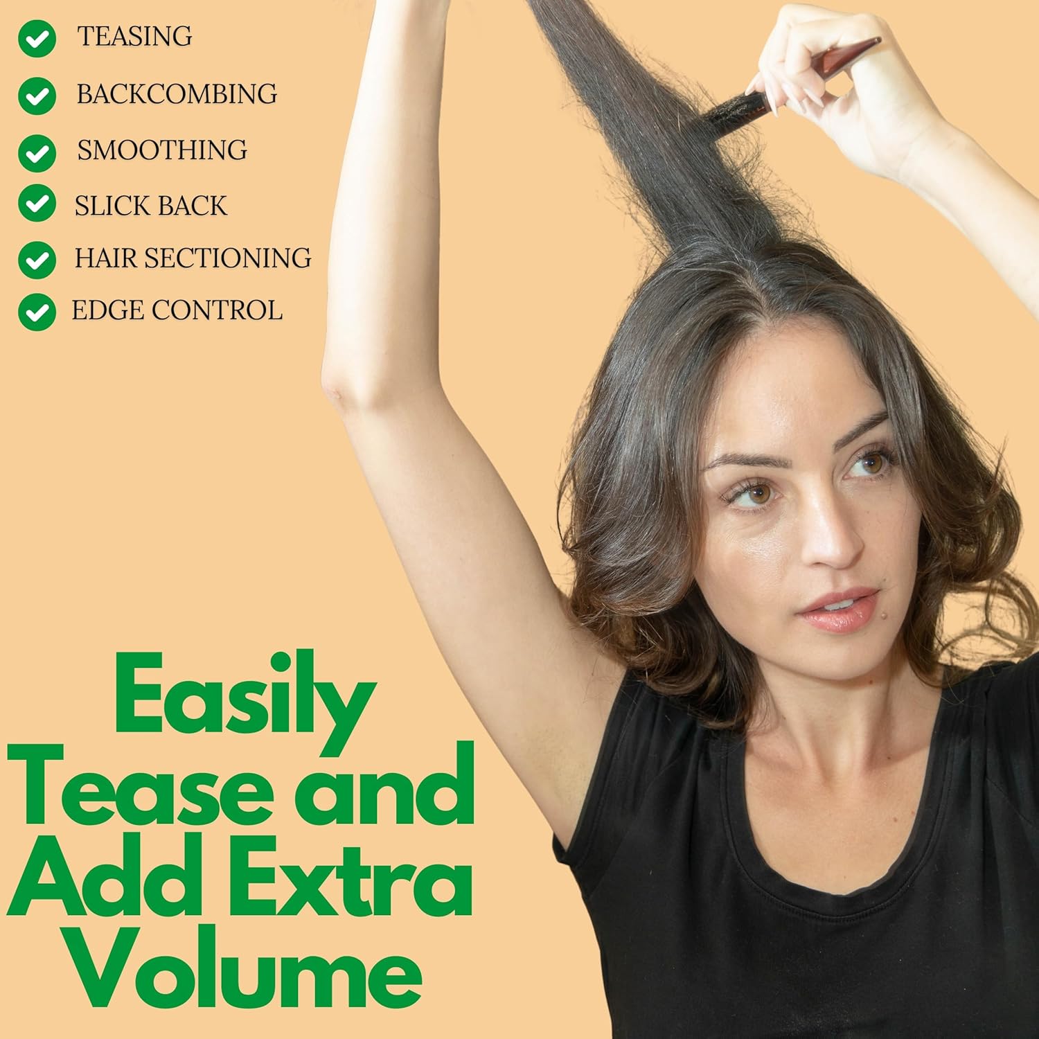 GranNaturals Teasing Boar Bristle Hair Brush for Women - Slick Back Comb with Rat Tail Pick for Hair Sectioning Used for Edge Control, Backcombing, Smoothing, and Styling Fine Hair to Create Volume - Image 4