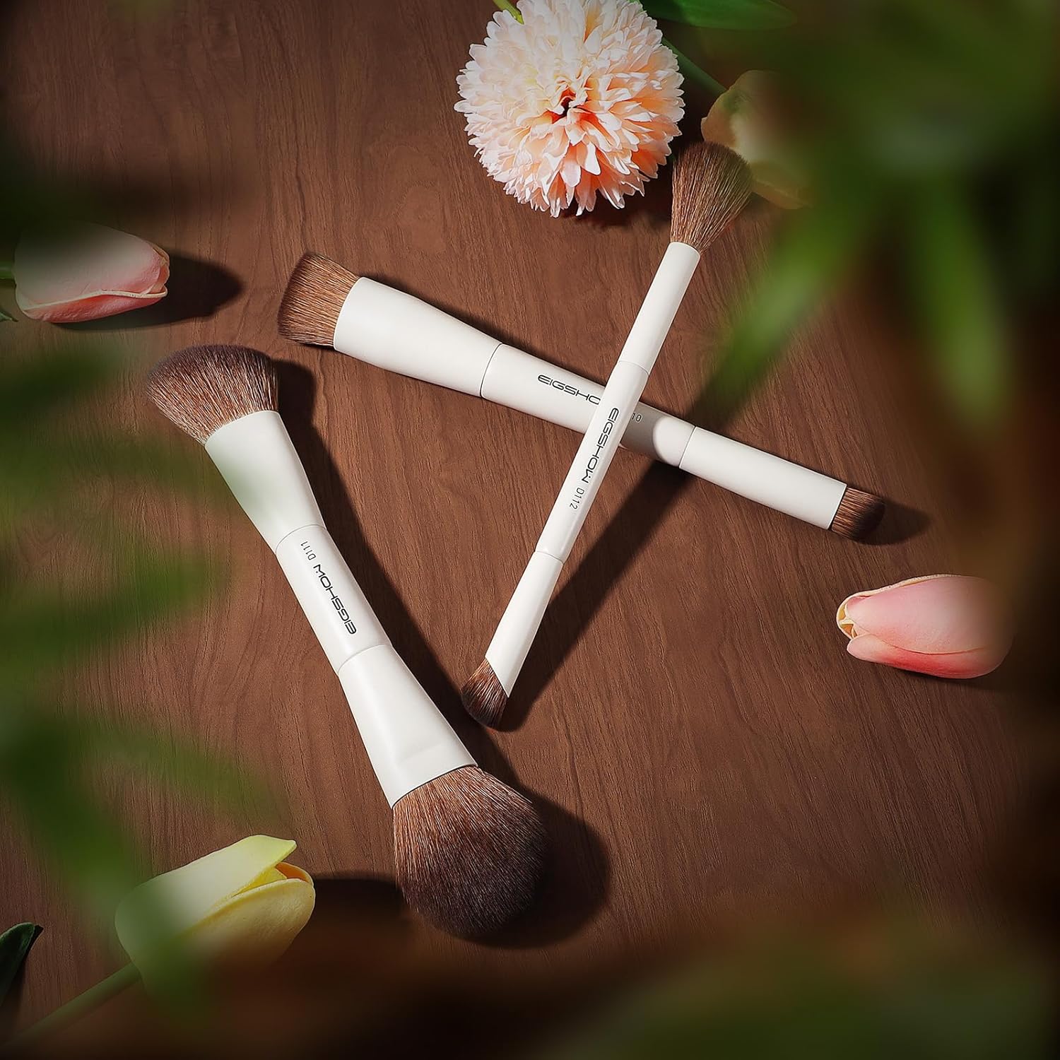 EIGSHOW Makeup Brush Set, 3Pcs Double Ended Face Makeup Brushes for Foundation Powder Contour Highlight Concealer Nose Shadow, Travel Gift Set (Beige) - Image 7