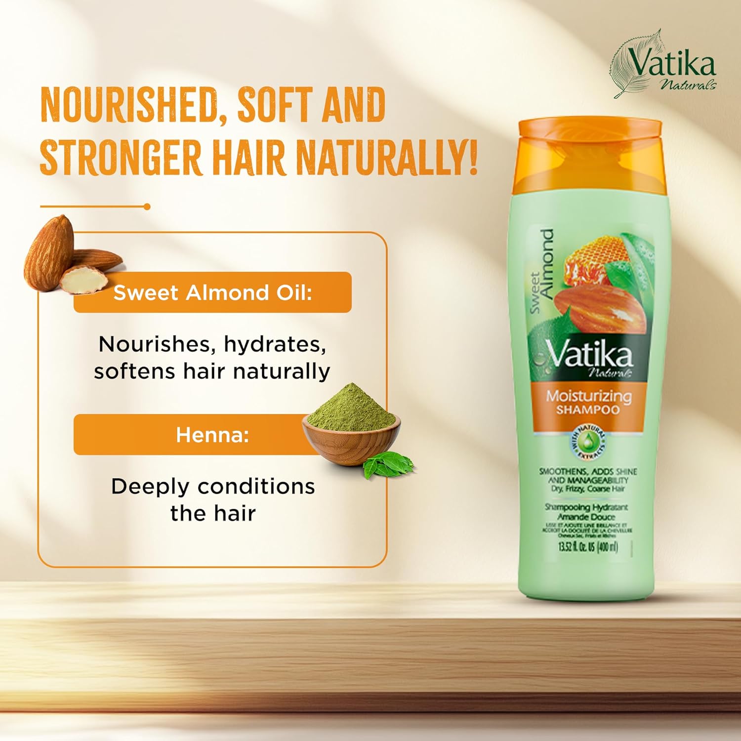Vatika Naturals Sweet Almond Shampoo Conditioner Combo 400ml Frizzy Hair Repair - Image 3