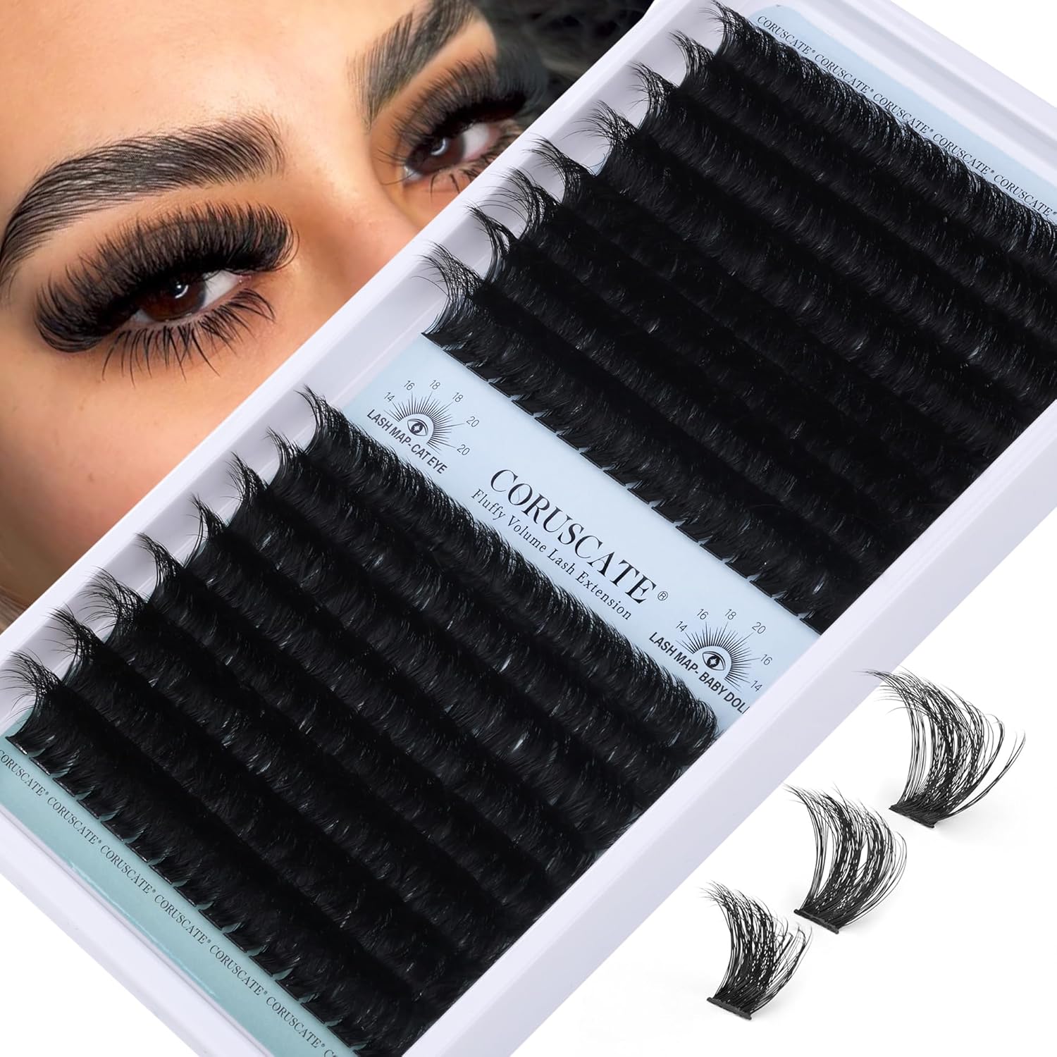 Lash Clusters 120D+150D Eyelash Clusters Long Individual Lashes 14-20mm Thick Cluster Eyelash Extensions 256pcs Volume Strip Eyelashes Mink DIY Cat Eye Lashes Extension by CORUSCATE