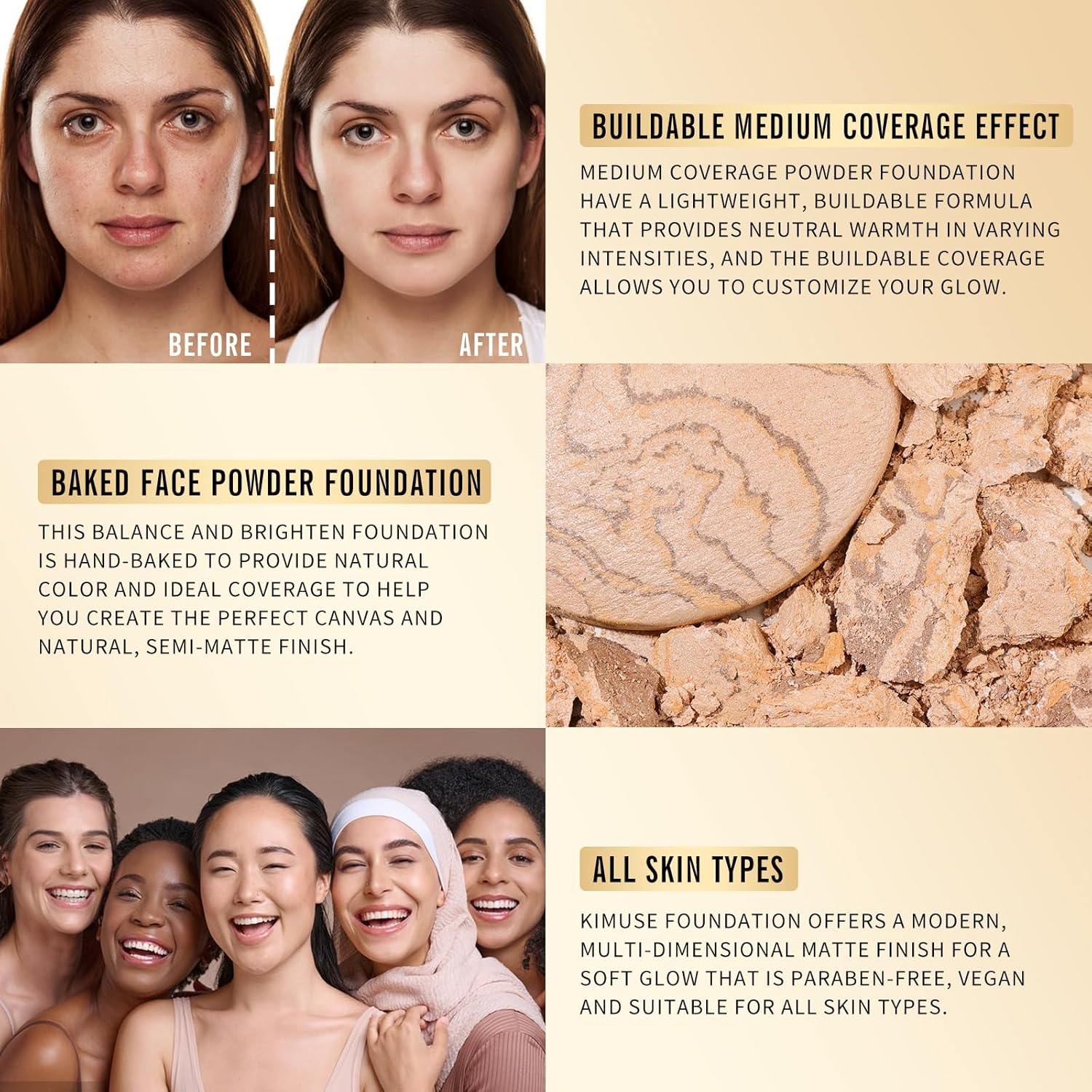 KIMUSE Baked Foundation - Brighten Color Correcting Powder Foundation for Mature Skin, Buildable Coverage, Radiant Natural Finish - Image 3