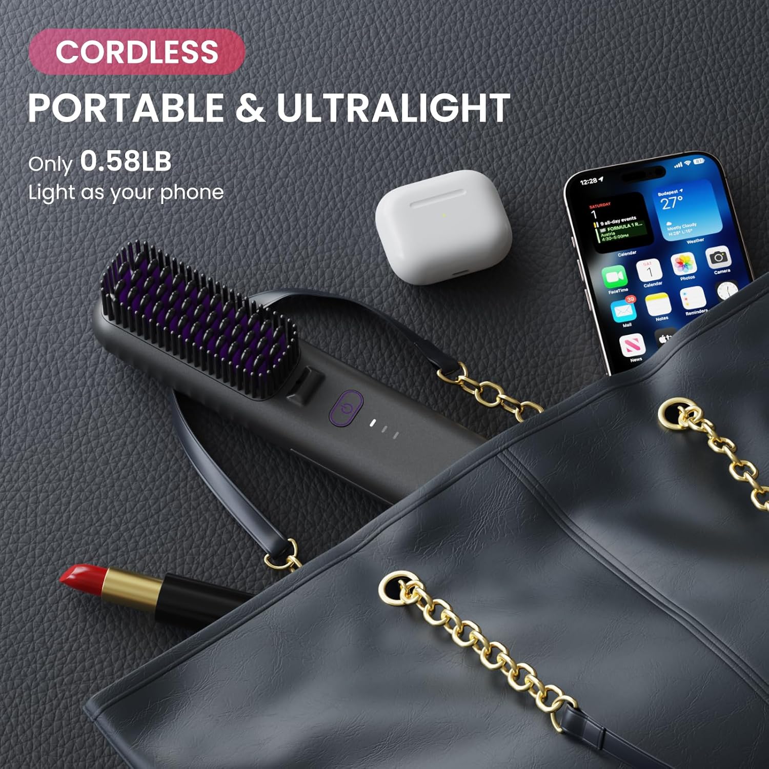 Cordless Hair Straightener Brush, Portable Mini Straightening Brush for Travel, Negative Ion Hot Comb Hair Straightener for Women, Light Purple - Image 3