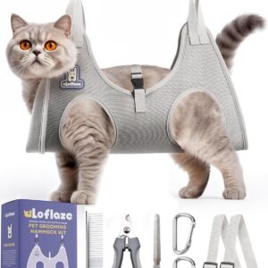 Dog Grooming Hammock Harness for Dogs & Cats with Pet Nail Clipper Trimmer - Cat Hanger Sling for Trimming Clipping Nails- Dog Hammock Restraint Bag for Small Medium Large pet ( Grey XS)