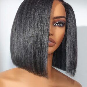 LUVME HAIR Bob Wig 100% Human Hair Wigs Glueless Lace Front 200% Density 10 Inches Bob, Pre Cut Plucked Hd Lace Short Wig Ready To Go Natural Color Straight Bleached Knots Side Part Black Wigs