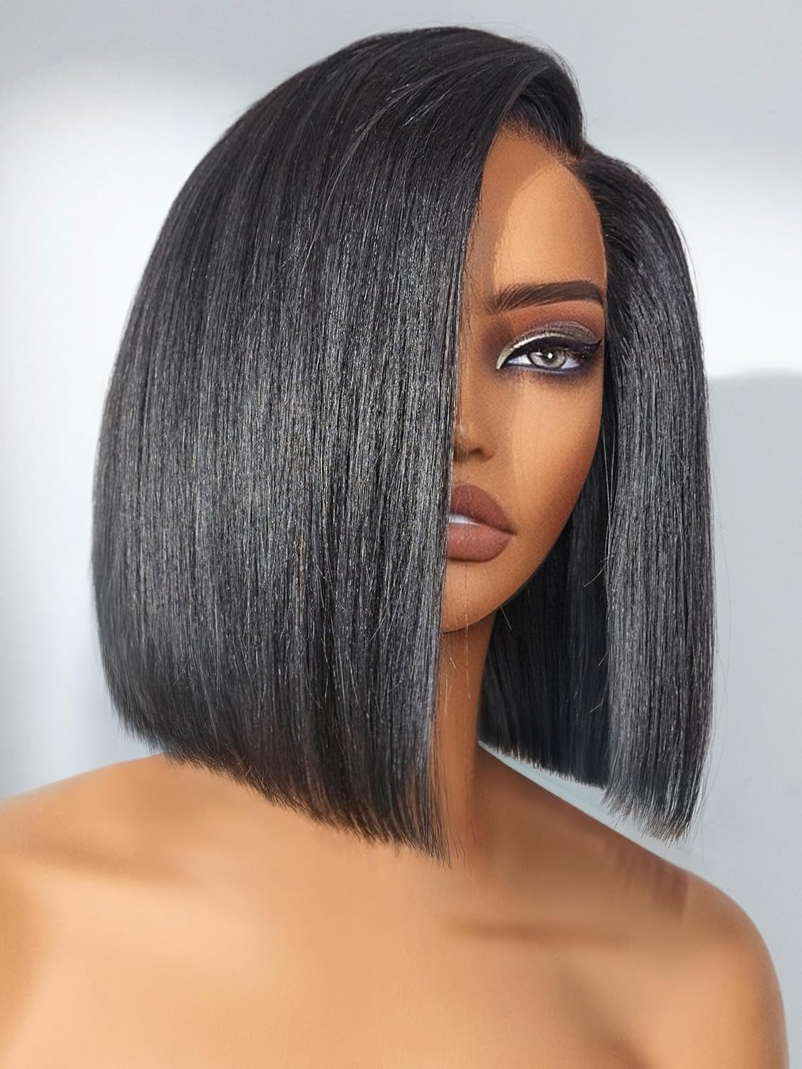 LUVME HAIR Bob Wig 100% Human Hair Wigs Glueless Lace Front 200% Density 10 Inches Bob, Pre Cut Plucked Hd Lace Short Wig Ready To Go Natural Color Straight Bleached Knots Side Part Black Wigs