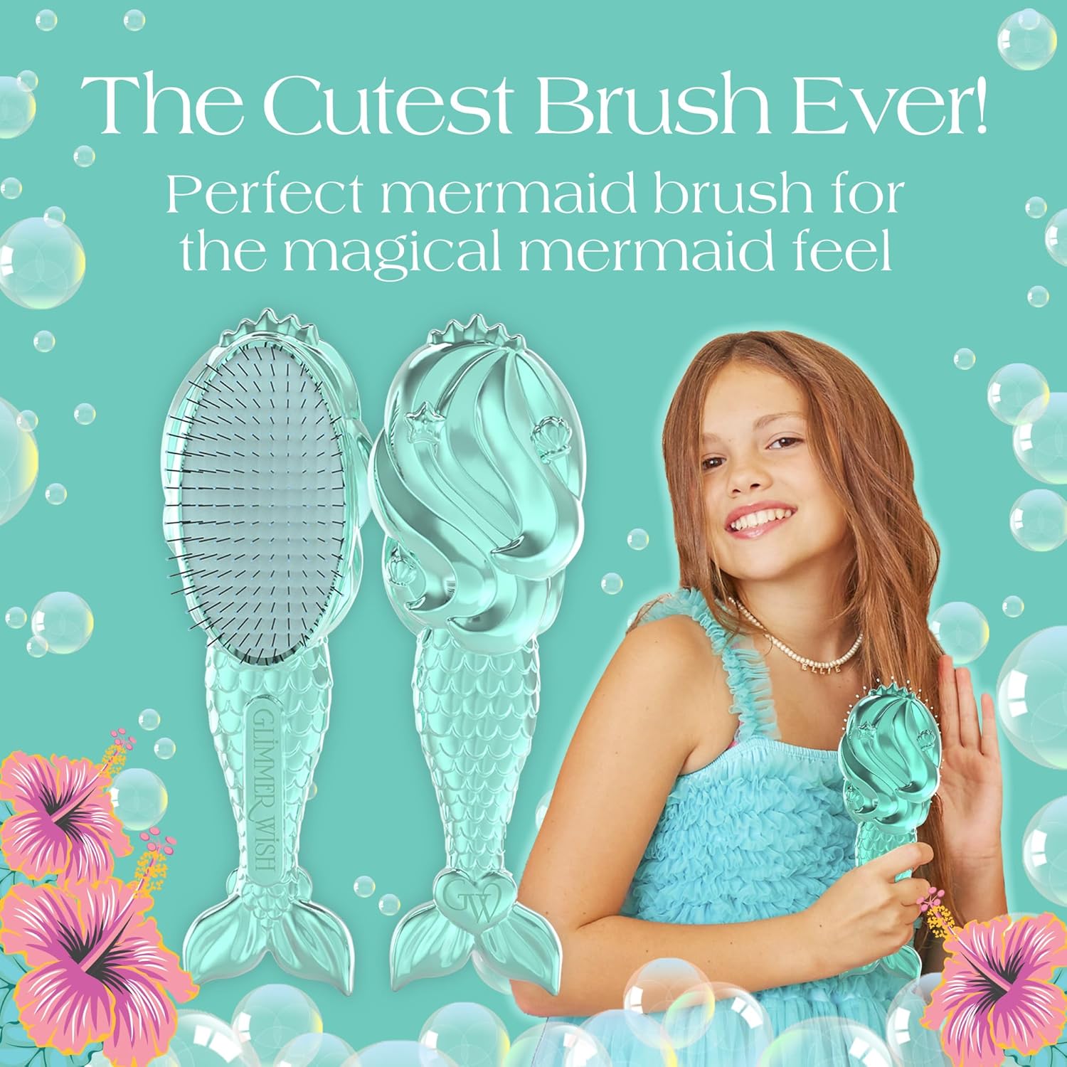 Glimmer Wish Mermaid Detangling Hair Brush for Kids - Anti Frizz and Anti Static - Soft and Long Bristles to Detangle With Ease - Gentle on Hair Kids Hair Brush - Image 5