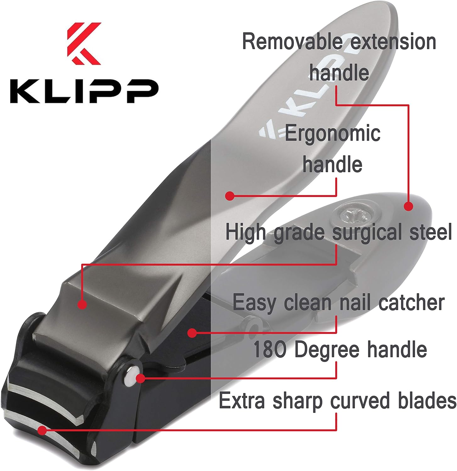 Nail Clippers for Men with Catcher - KLIPP Heavy Duty Razor-Sharp Self-Collecting Nail Cutter, Ergonomic Lever for Fingernails & Toenails, Ideal Gift for Men & Grooming Gifts Includes Ziplock Pouch - Image 6