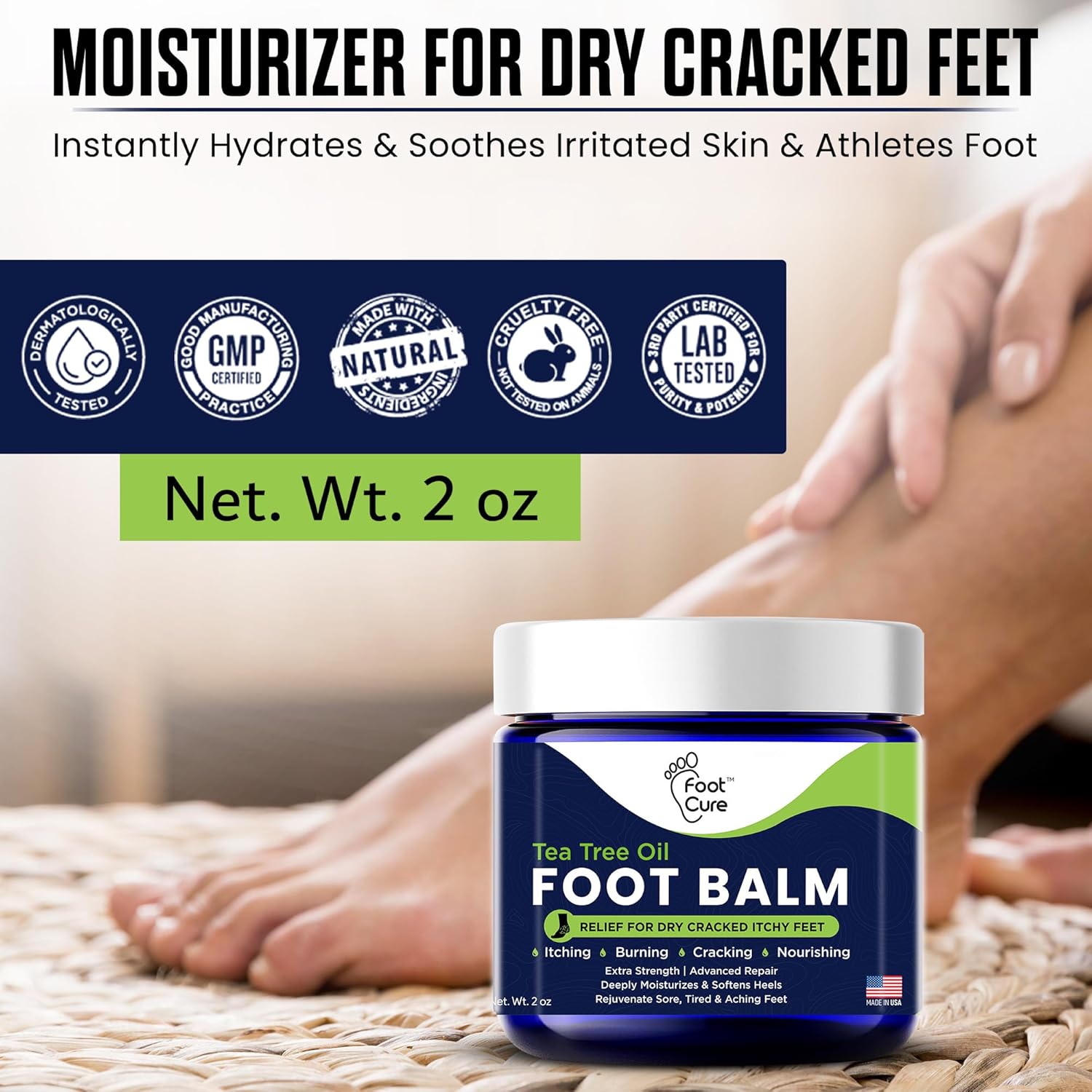 Tea Tree Oil Balm – Moisturizer for Dry Cracked Feet – Instantly Hydrates & Soothes Irritated Skin & Athlete's Foot – Best Care for Women and Men – Made in USA - Image 9