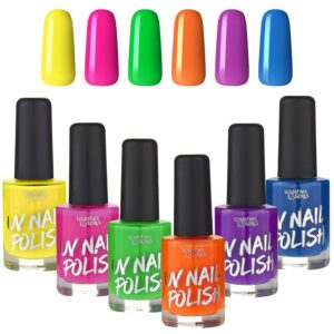 splashes & spills UV Blacklight Glow Nail Polish - 6 Color Variety Pack, 13ml – Day or Night Stage, Clubbing or Costume Makeup