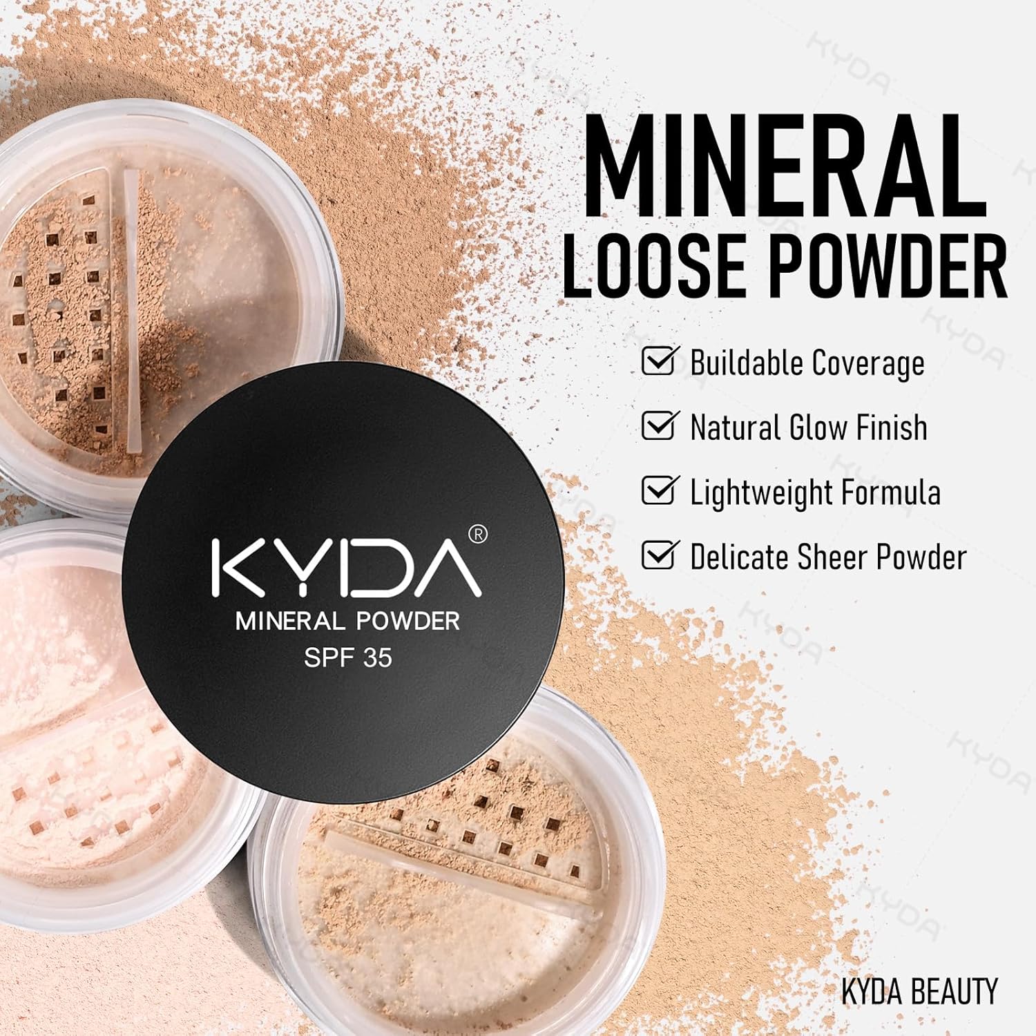 KYDA Mineral Powder Foundation, SPF 35, Lightweight Loose Powder Foundation, Skin-improving Mineral Foundation, Buildable Coverage, Natural Glow Base Makeup, 0.28 oz, Fair Light - Image 4