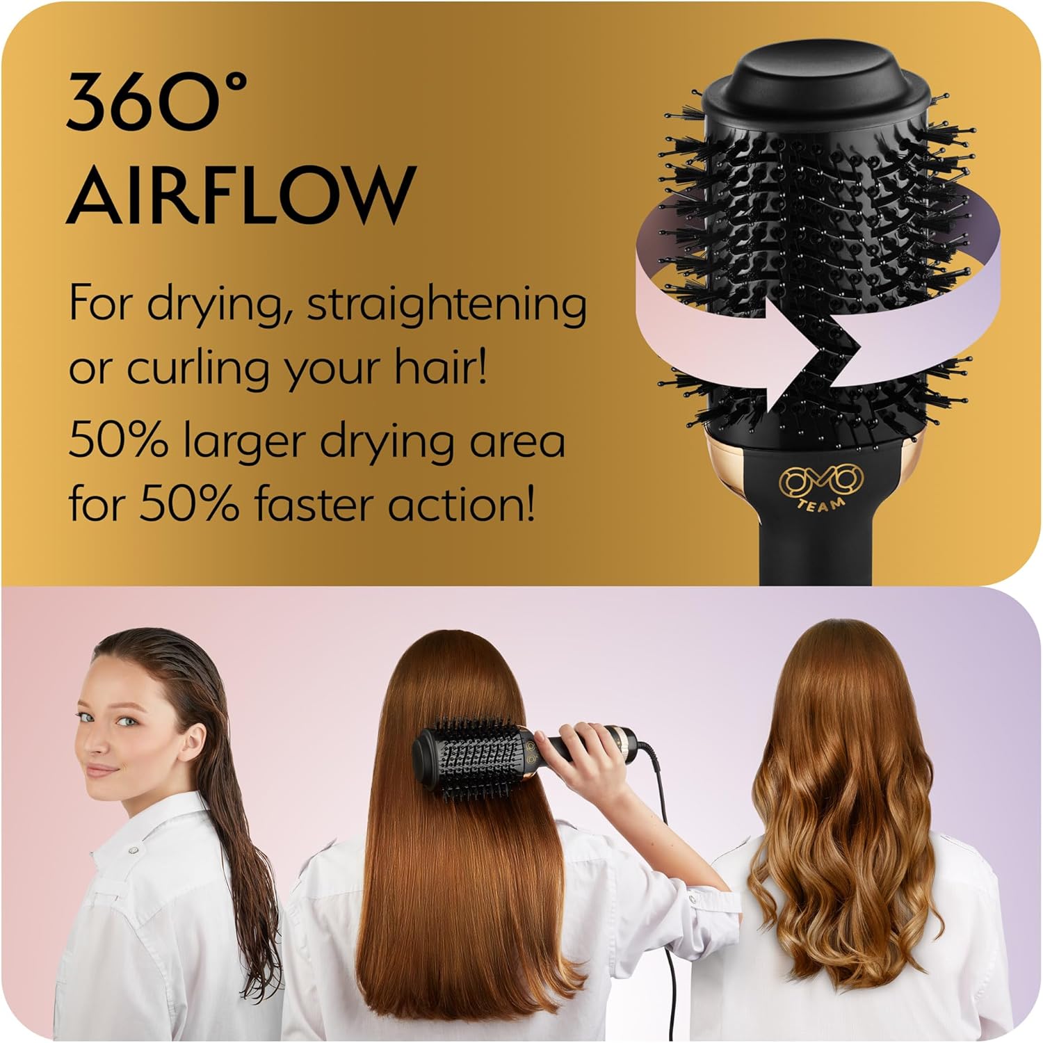 Professional Blowout Hair Dryer Brush, Black Gold Dryer and Volumizer, Hot Air Brush for Women, 75MM Oval Shape (Black Gold) - Image 5