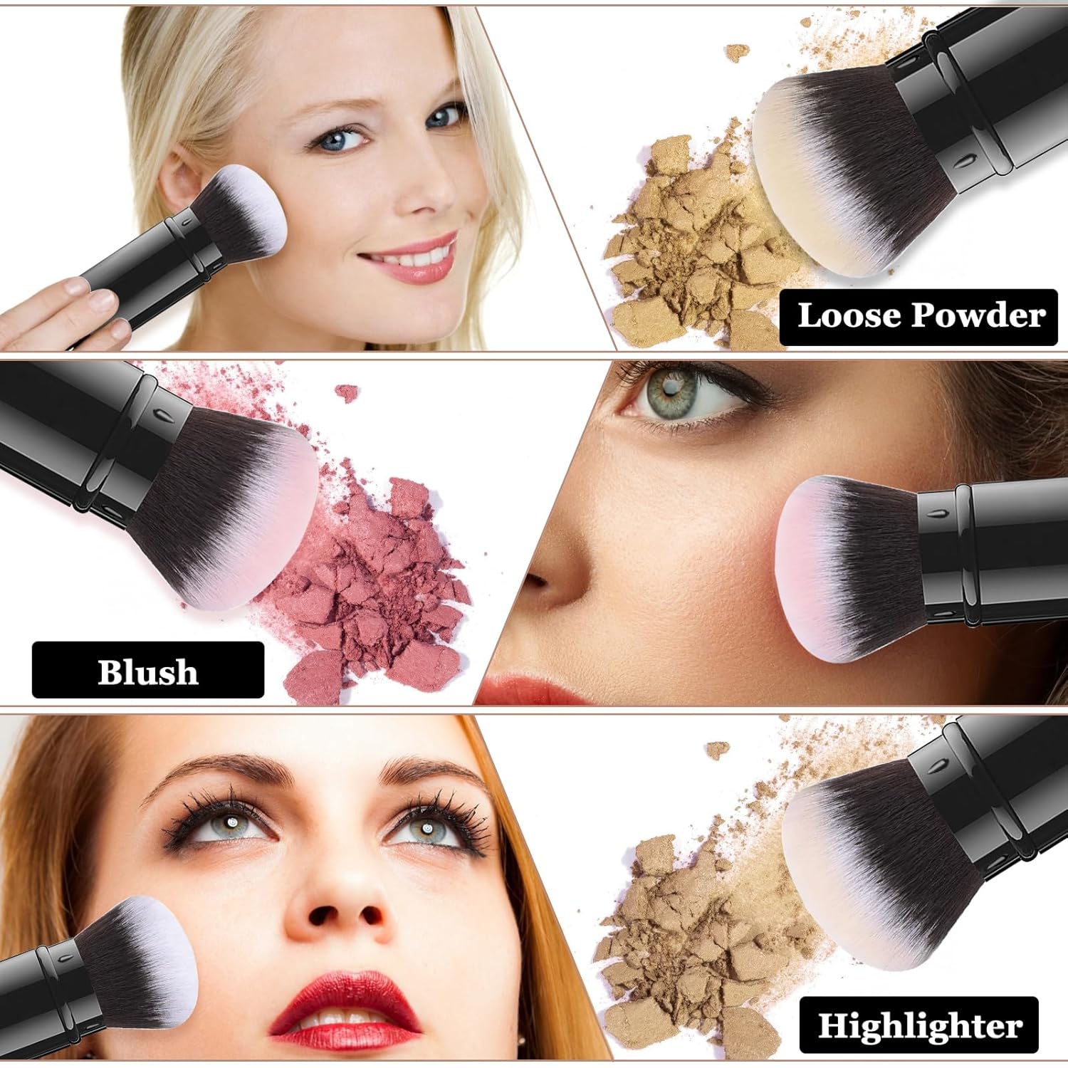 Falliny Retractable Kabuki Makeup Brush, Travel Face Blush Brush, Portable Powder Foundation Sunscreen Brush with Cover for Blush, Bronzer, Buffing, Highlighter Flawless Powder Cosmetics - Image 3
