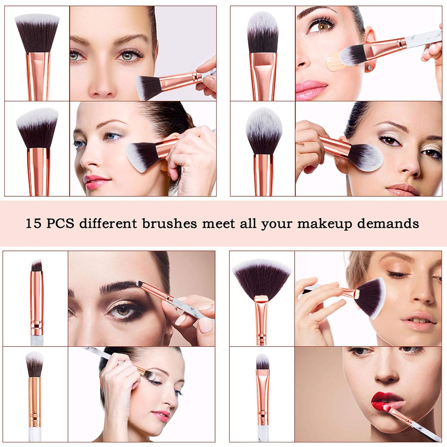Makeup Brushes DUAIU 15PCs Marble Makeup Brush Set Premium Synthetic Kabuki Powder Blush Contour Foundation Concealer Eyeshadow Brushes with Makeup Sponge Make up Tool A Grey - Image 5