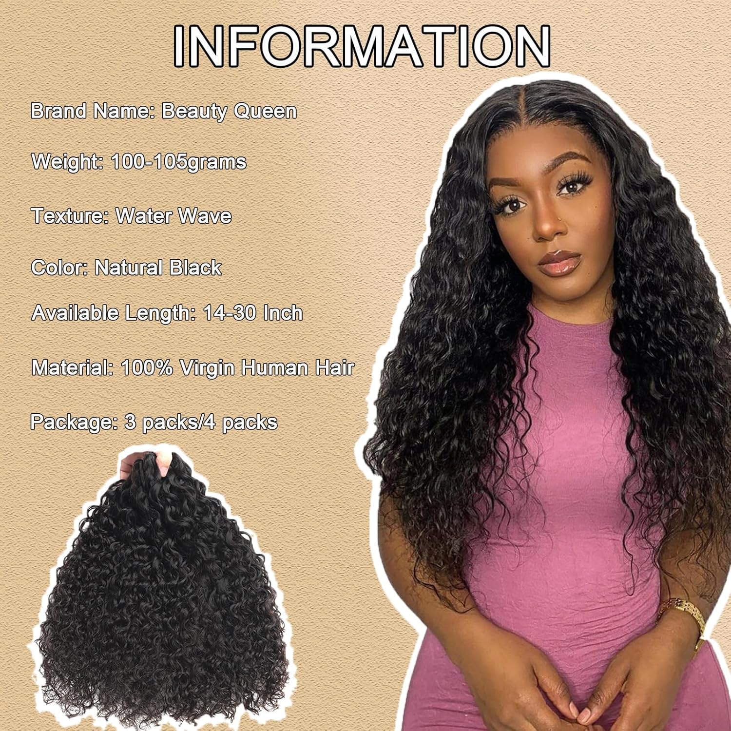 Beauty Queen Wet and Wavy Human Hair Bundles 22 22 22 Inch 16A Grade 100% Unprocessed Brazilian Weave 3 Bundles Water Wave Virgin Human Hair Natural Color Hair Extensions - Image 7