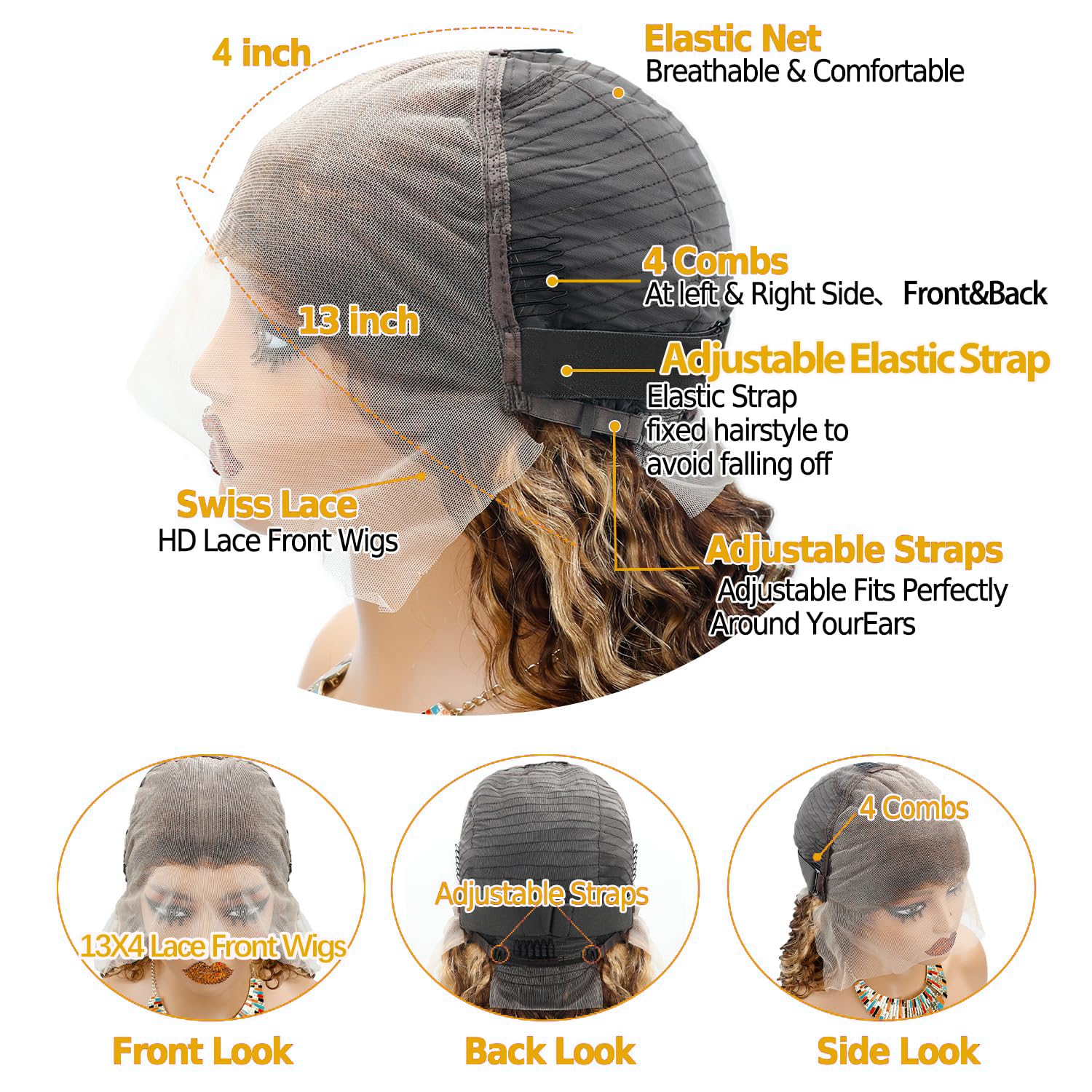 Honey Blonde Curly Wig Human Hair 13x4 HD Highlight Ombre Deep Wave Lace Front Wigs Human Hair Pre Plucked 180% Density 4/27 Glueless Colored Wigs for Women Wet and Wavy Lace Front Wigs 26 Inch - Image 5