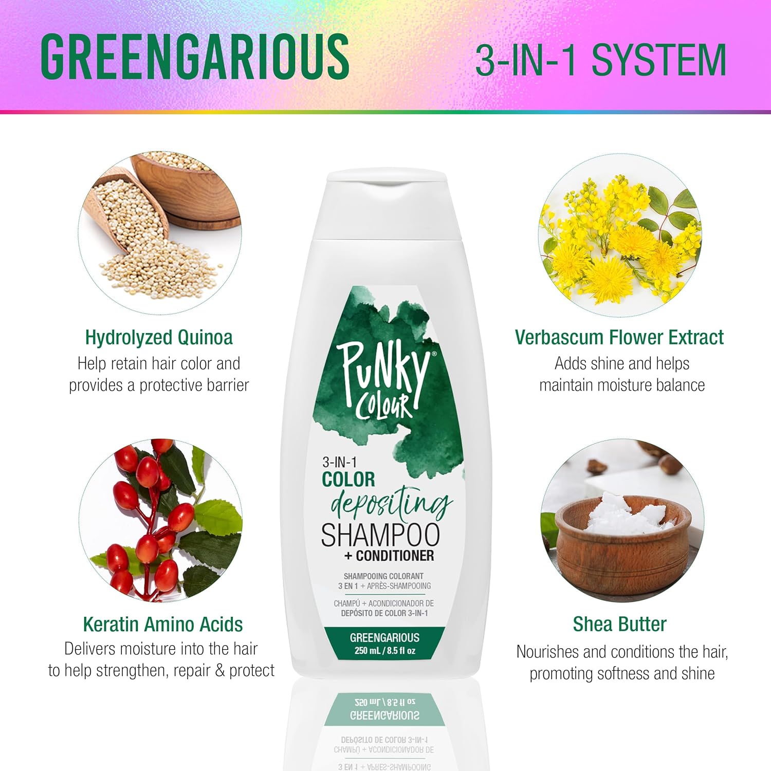 Punky Colour 3-in-1 Color Depositing Hair Cleanser & Conditioner, 8.5 fl oz (Greengarious) - Image 3