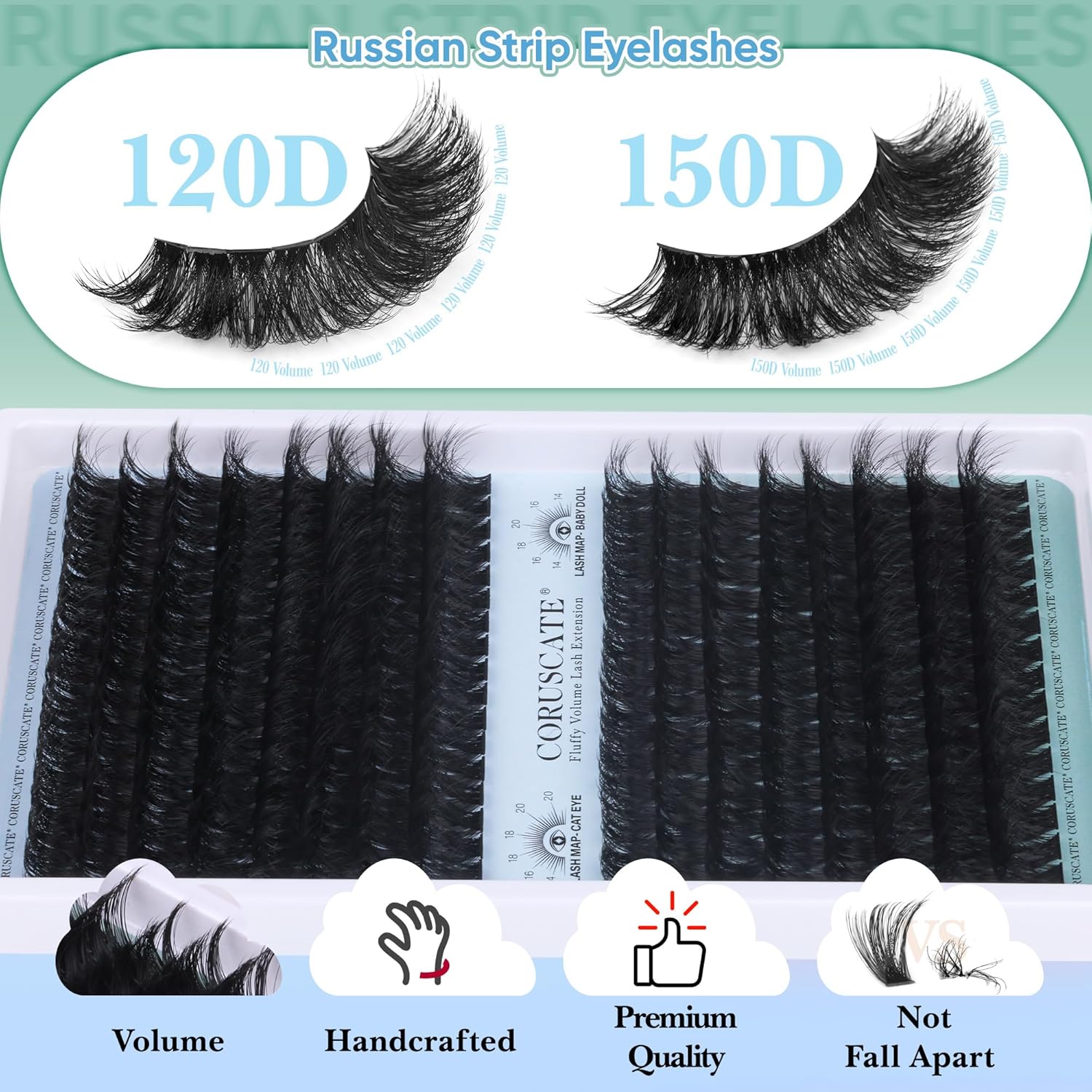 Lash Clusters 120D+150D Eyelash Clusters Long Individual Lashes 14-20mm Thick Cluster Eyelash Extensions 256pcs Volume Strip Eyelashes Mink DIY Cat Eye Lashes Extension by CORUSCATE - Image 4