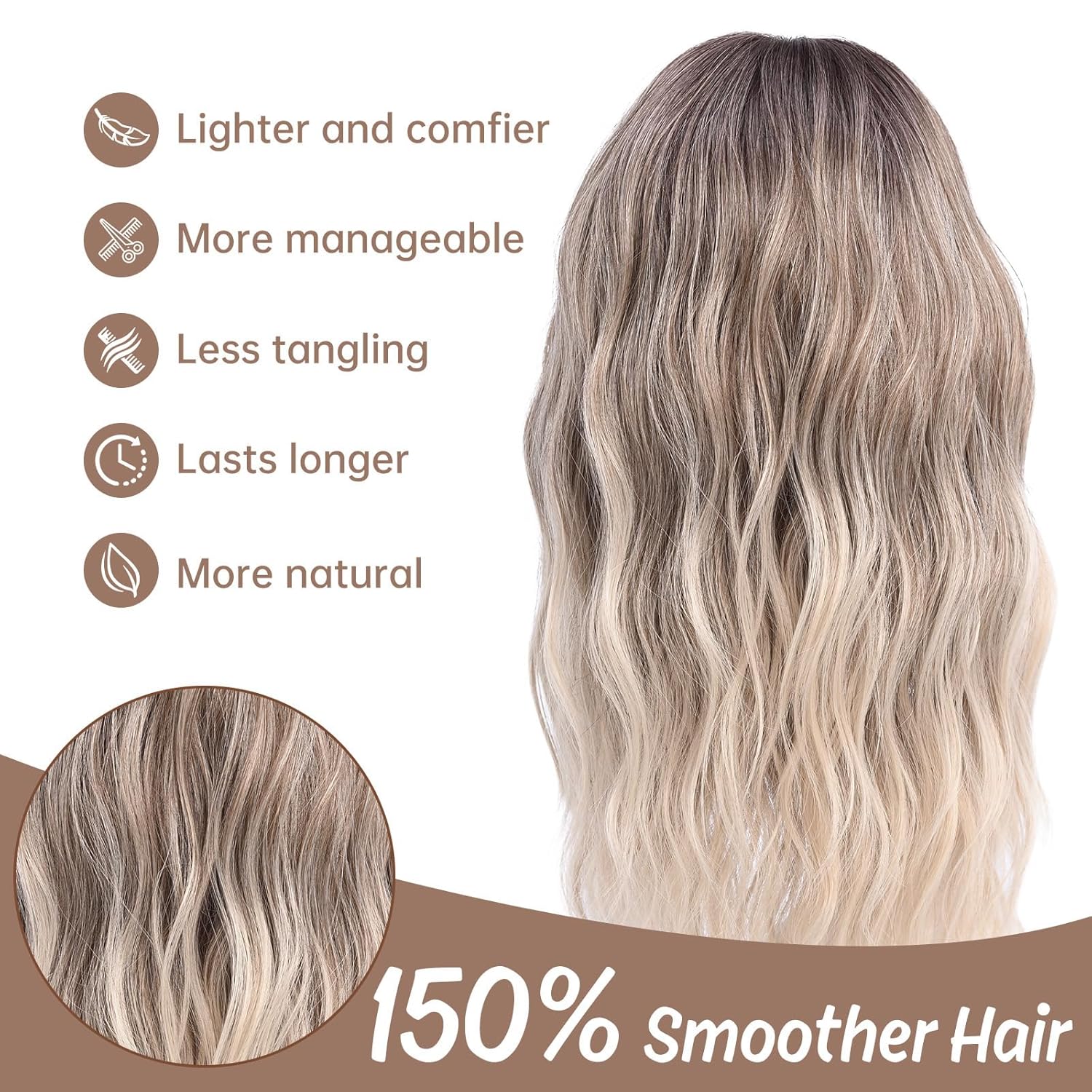 Medium Length Ombre Blonde Ash Wavy Wigs for Women 18 Inch Middle Part Wavy Blond Wig Natural Looking Dirty Blonde Synthetic Heat Resistant Fiber Dark Roots Wig for Daily Party Use (18 inch) - Image 4