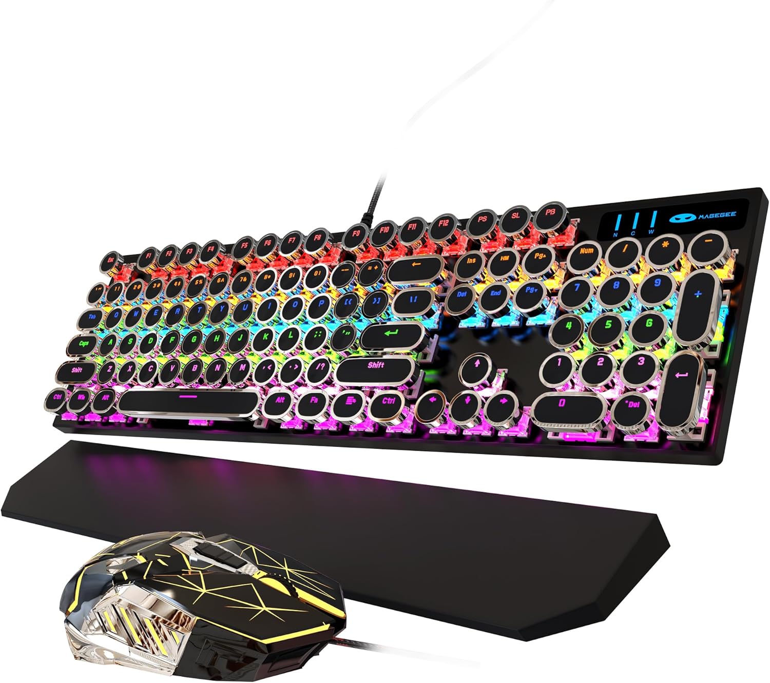 Typewriter Mechanical Gaming Keyboard and Mouse Combo, Retro Punk Round Keycaps RGB Rainbow Backlit Wired Keyboard for Game and Office, for Windows Laptop PC, Red Switches(Black) - Image 7