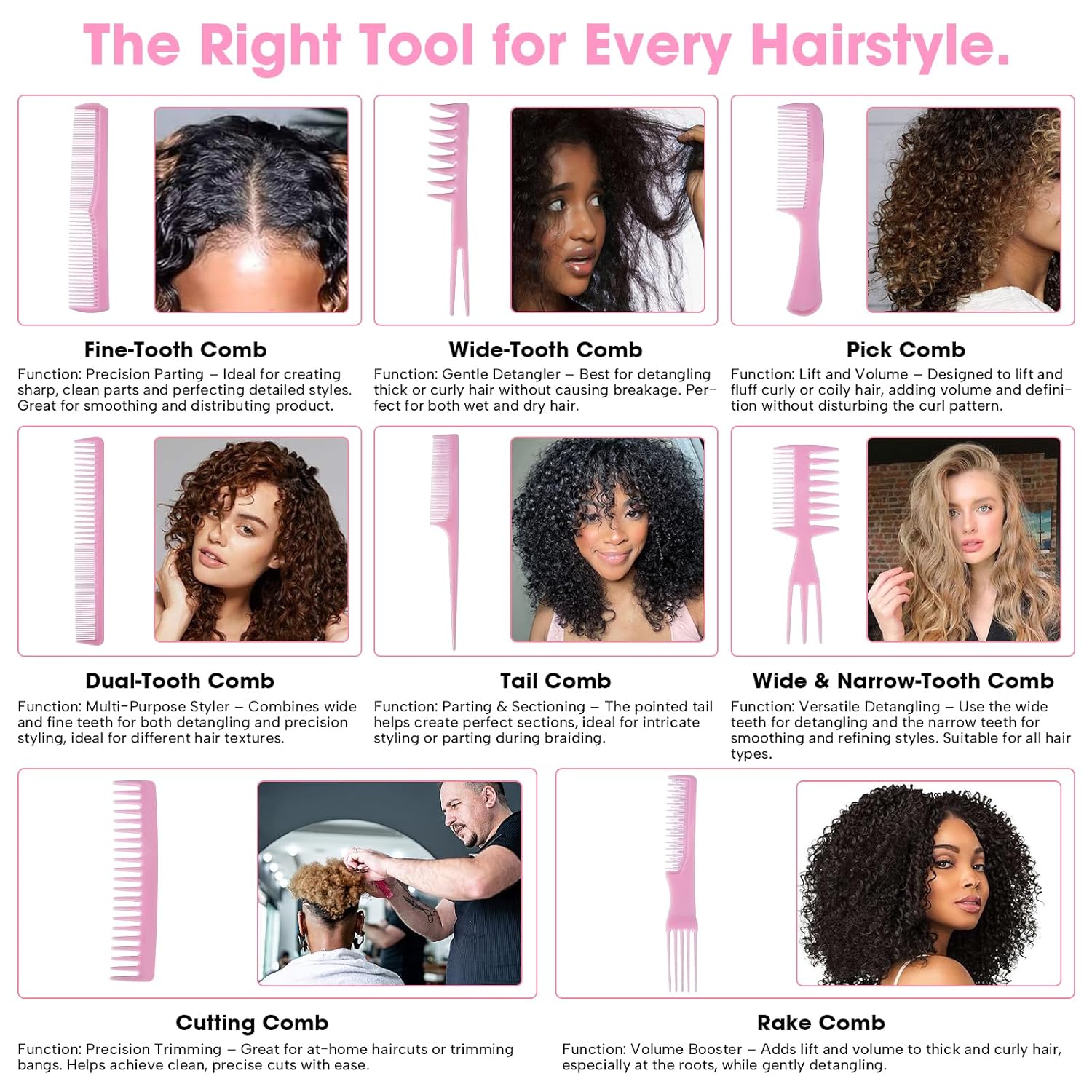 8-Piece Curl Defining Brush Combo Set with Scalp Massager and 4 Styling Clips - Image 4