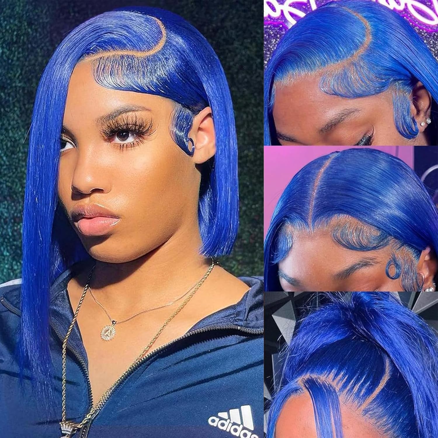 Blue Bob Wigs Human Hair for Black Women 13x4 HD Transparent Lace Frontal Straight Blunt Cut Bob Wigs Human Hair Pre Plucked Wear and Go Glueless Bob Wigs 180% Density Cheap Short Blue Wig 10 Inch - Image 2