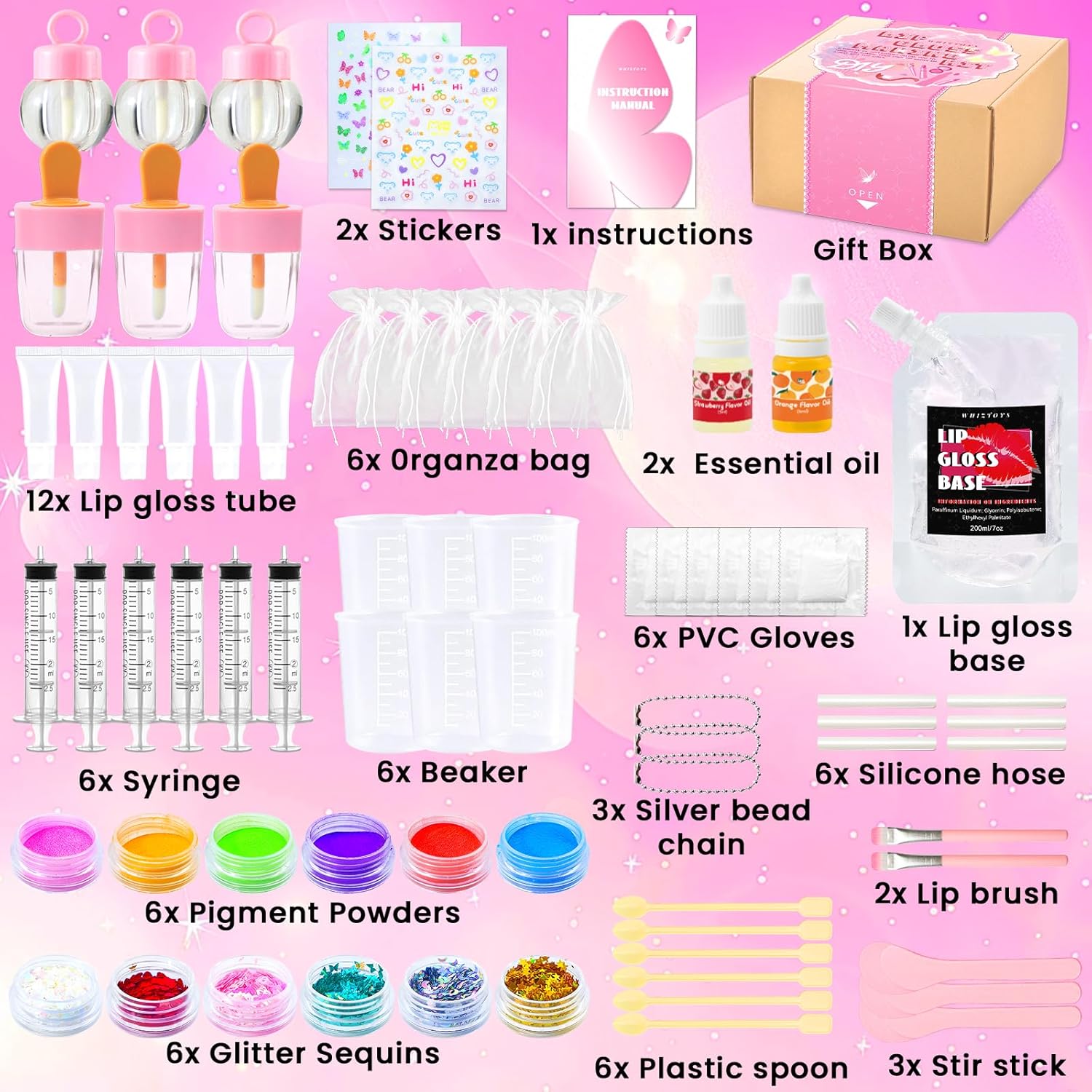 WhizToys 74 PCS Lip Gloss Making Kit, DIY Make Your Own Lip Gloss Kit Beginner,Fun Craft Set for Girls Kids Teens Women, Birthday Gift Set for Girl,Woman - Image 2