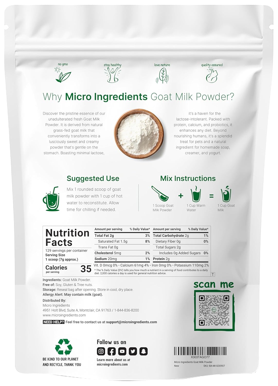 Goat Milk Powder, 2 Lb | Grass Fed Source, Australian Farm Derived, Unadulterated Formula, Easily Digested | Rich in Protein, Calcium, & Probiotics | Non-GMO, Gluten Free, Pet Friendly - Image 2
