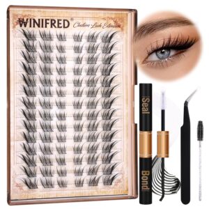 Cat Eye Lash Clusters Kit Natural Eyelash Extension Kit Wispy Lash Clusters Manga Lashes Kit C Curvature Cluster Eyelash Extensions Left&Right Eyelash Clusters Kit with Bond and Seal by Winifred