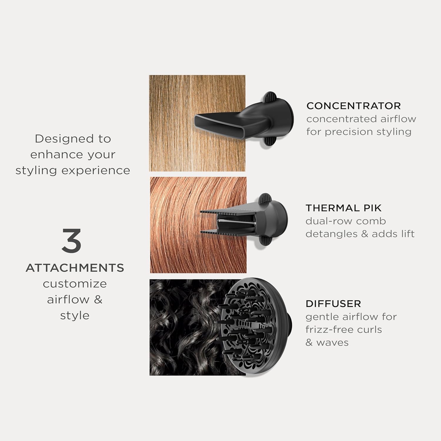 Conair Infiniti Pro Hair Dryer with Diffuser Plus 2 Other Attachments and Drawstring Storage Bag | Performa Series Hair Dryer | Blow Dryer with Professional Performance Motor | Black - Image 5