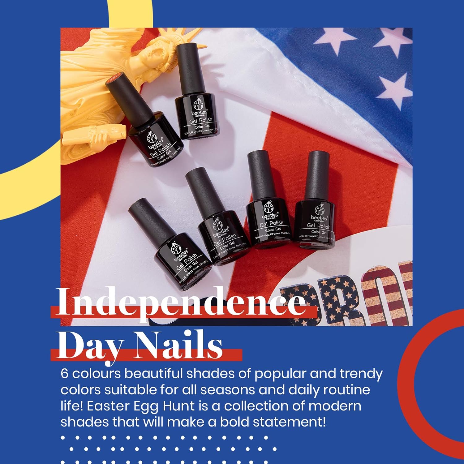 Beetles 4th of July Gel Nail Polish - Red White and Navy Blue Colors Gel Polish Royal Blue Glitter Color Changing, Soak Off Nail Uv Lamp Cured Fourth of July Nails - Image 2