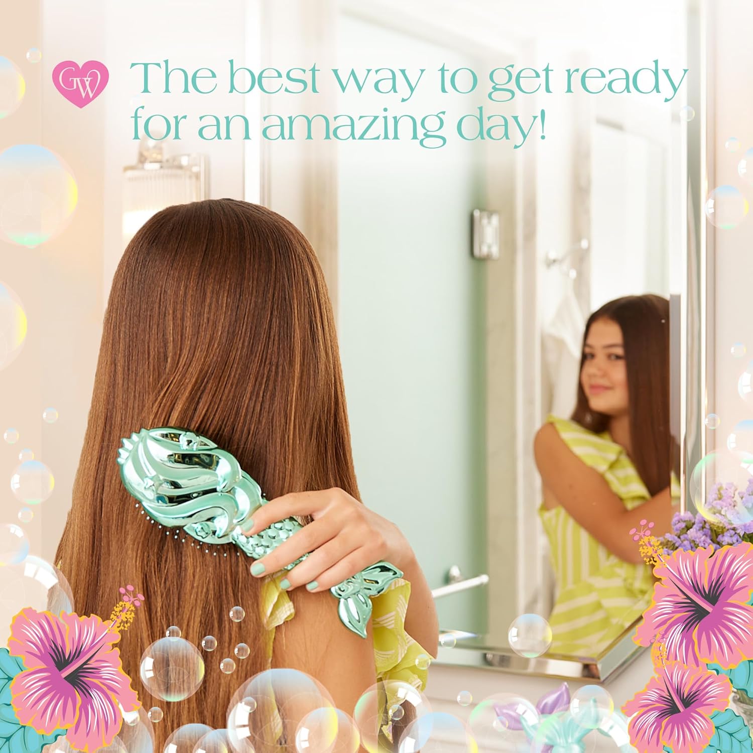 Glimmer Wish Mermaid Detangling Hair Brush for Kids - Anti Frizz and Anti Static - Soft and Long Bristles to Detangle With Ease - Gentle on Hair Kids Hair Brush - Image 7