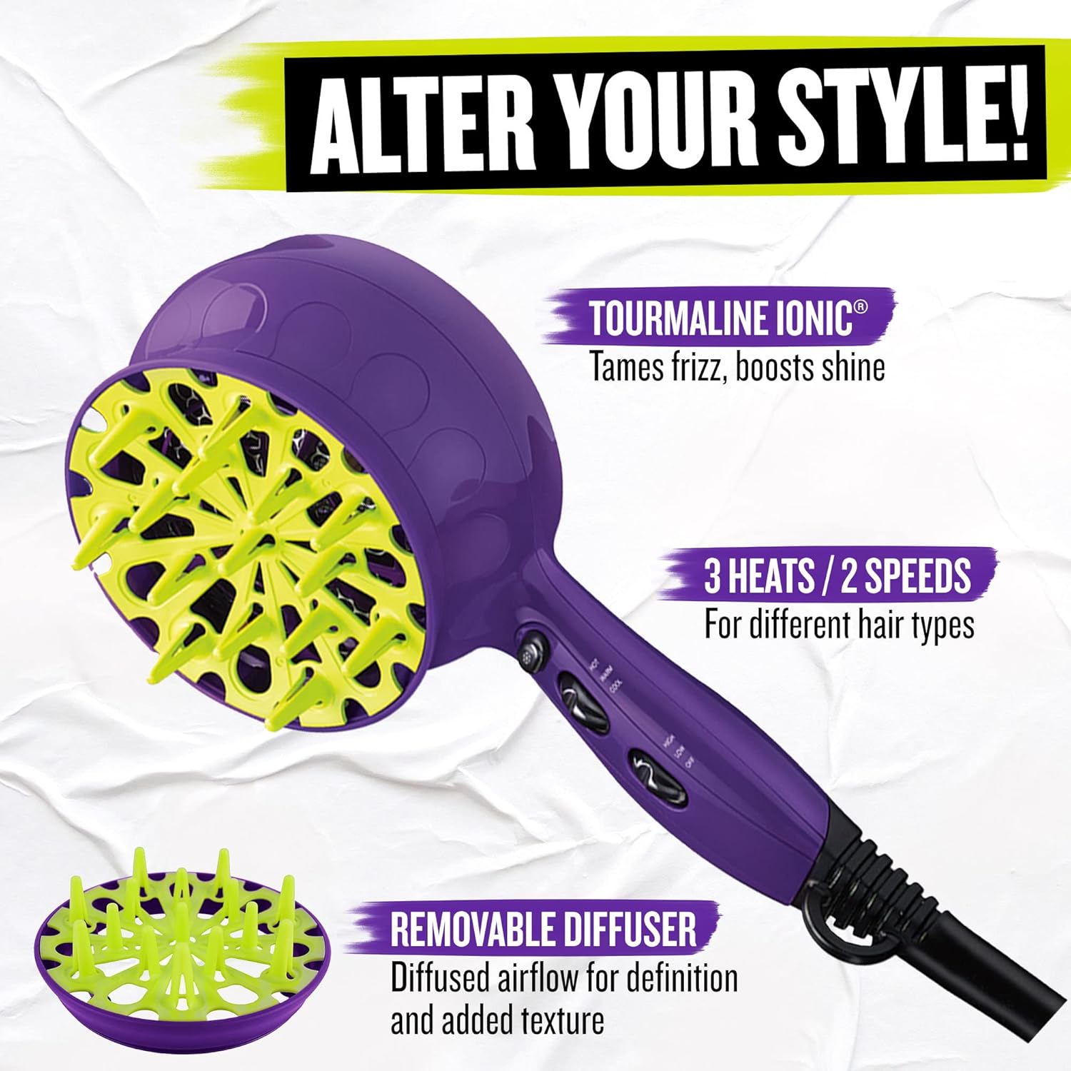 Bed Head Curls-in-Check 1875W Hair Diffuser Dryer | Great for Curly Hair, Reduce Frizz & Static | Diffuser Hair Dryer Enhances Natural Curl, Waves & Texture - Image 5