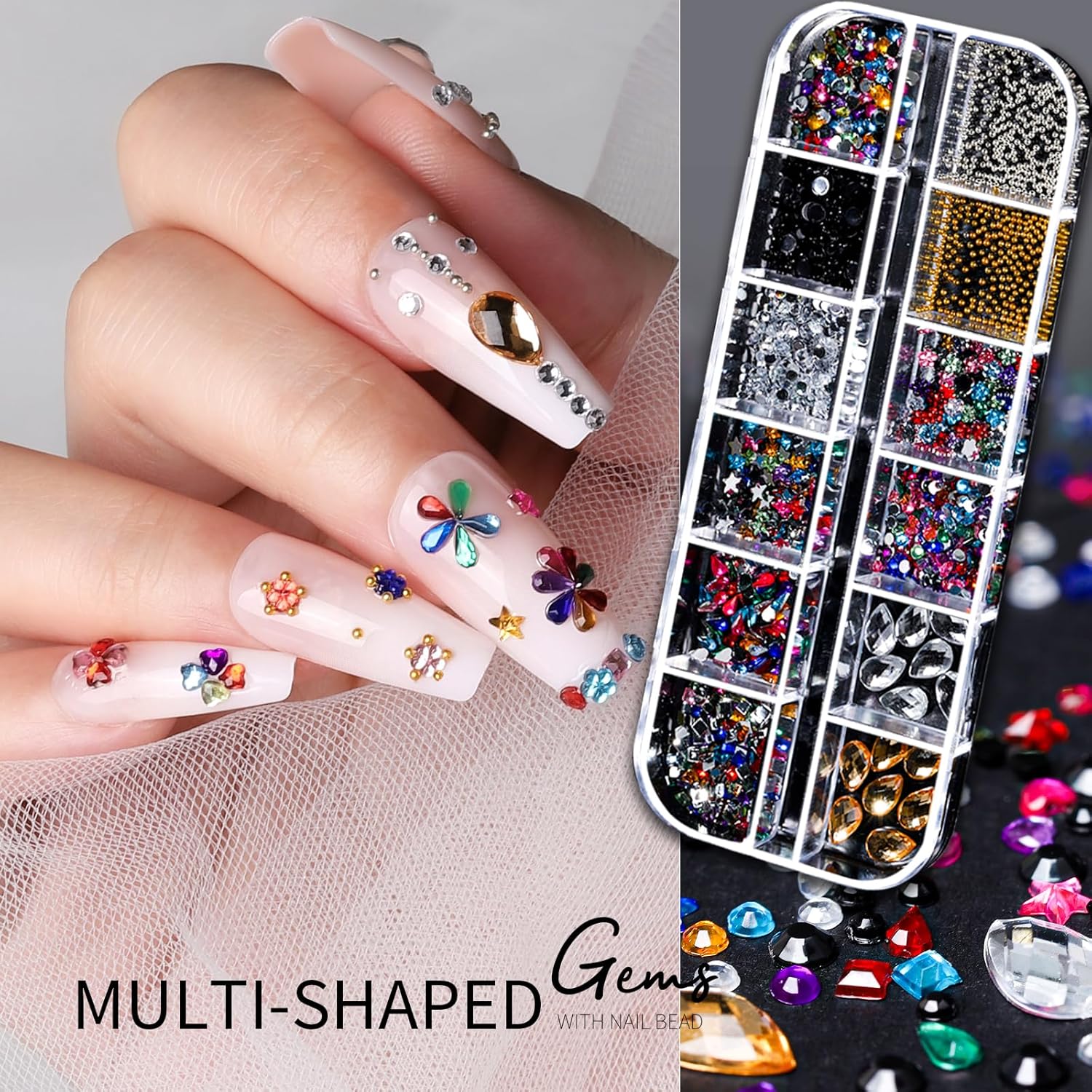 Teenitor Nail Charms Nail Art Kit with 15 Sheets Gold Nail Stickers, 6 Boxes of Nail Gems Nail Art Tools Nail Rhinestones for Nails, Nail Supplies 3D Nail Charms and Gems Nail Decals Nail Pearls - Image 3