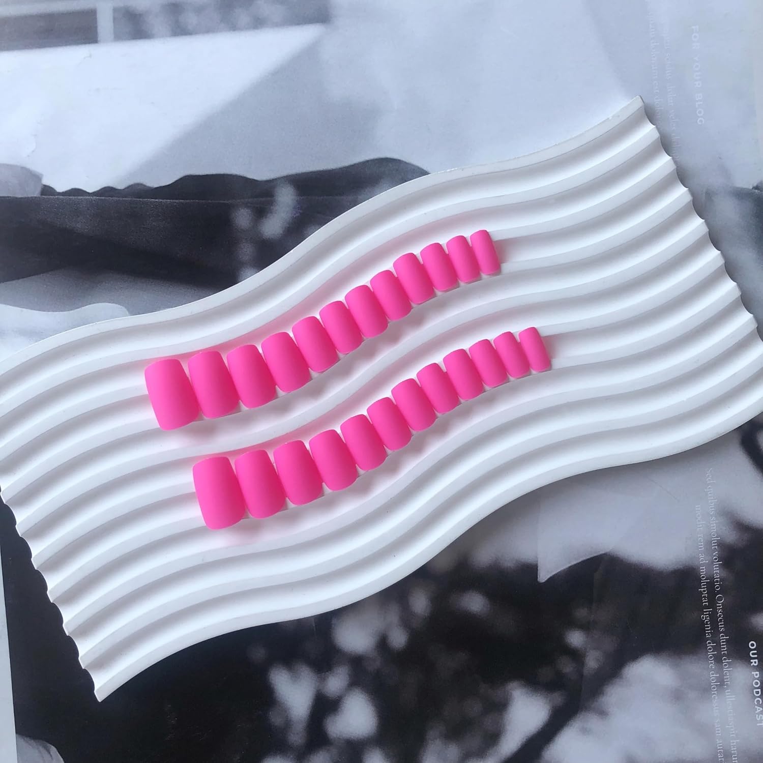 Matte Hot Pink Press on Nails Short Medium Square Glue on Nails Set,KQueenest Solid Color Fake Nails Short Coffin Acrylic Nails Press on Gel Nails for Women Reusable False Nails in 24 Pcs - Image 4