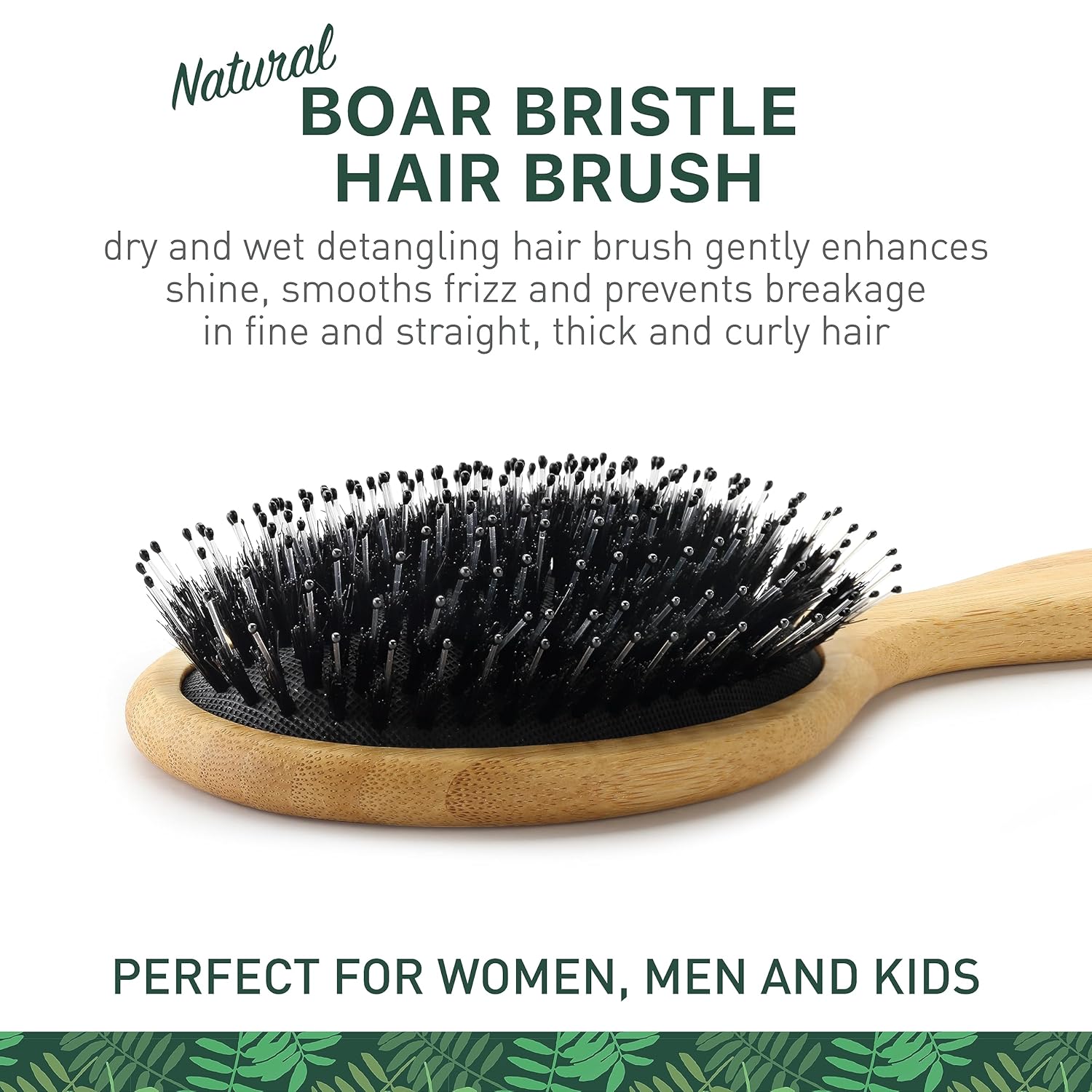 Natural Boar Bristle Hair Brush for Women, Men, Kids; Dry and Wet Detangling Hair Brush Gently Enhances Shine, Smooths Frizz and Prevents Breakage in Fine and Straight, Thick and Curly Hair (oval) - Image 2