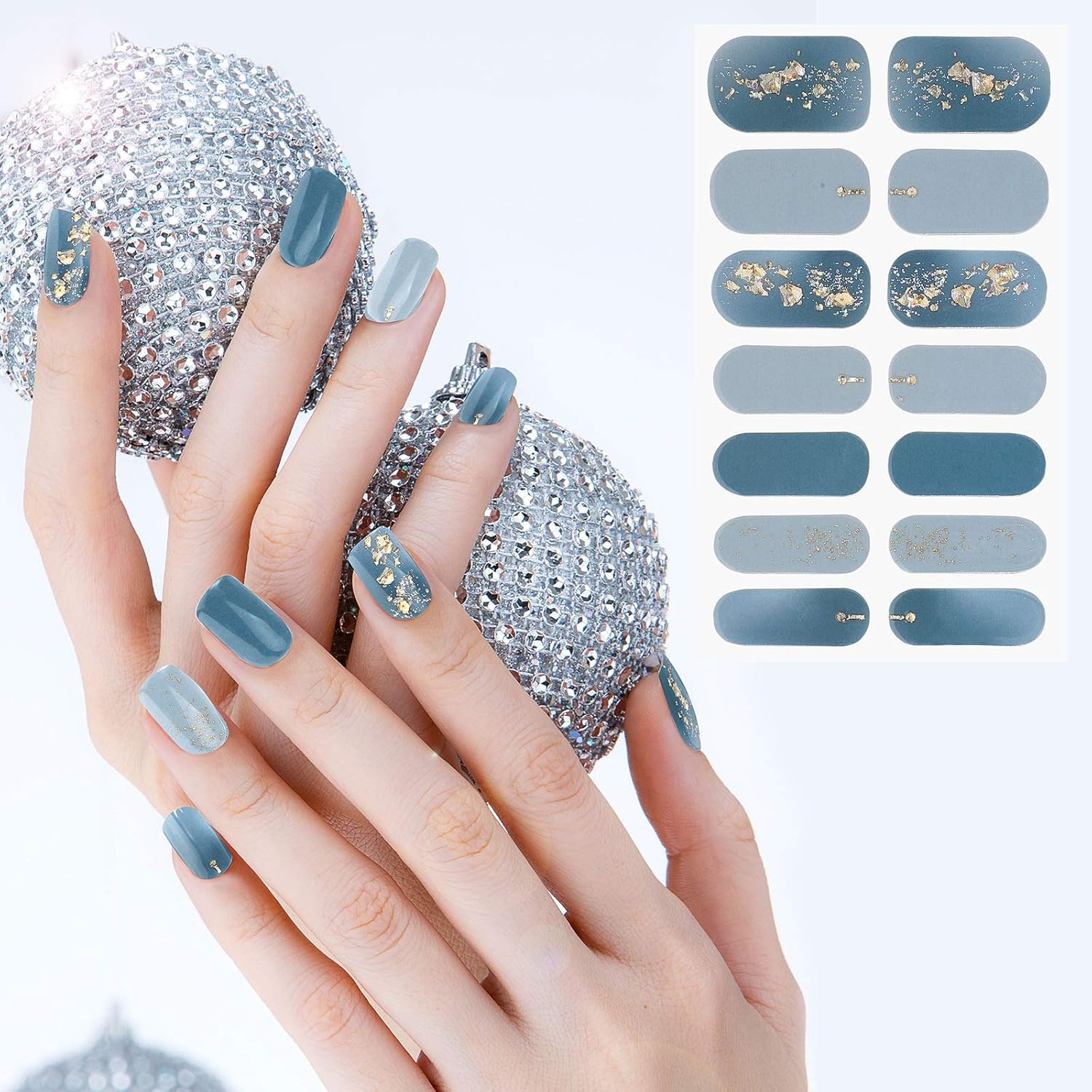 140 Pcs Glitter Gradient Full Wrap Nail Stickers 10 Sheets with 2 Nail Files Classic Style - Image 3