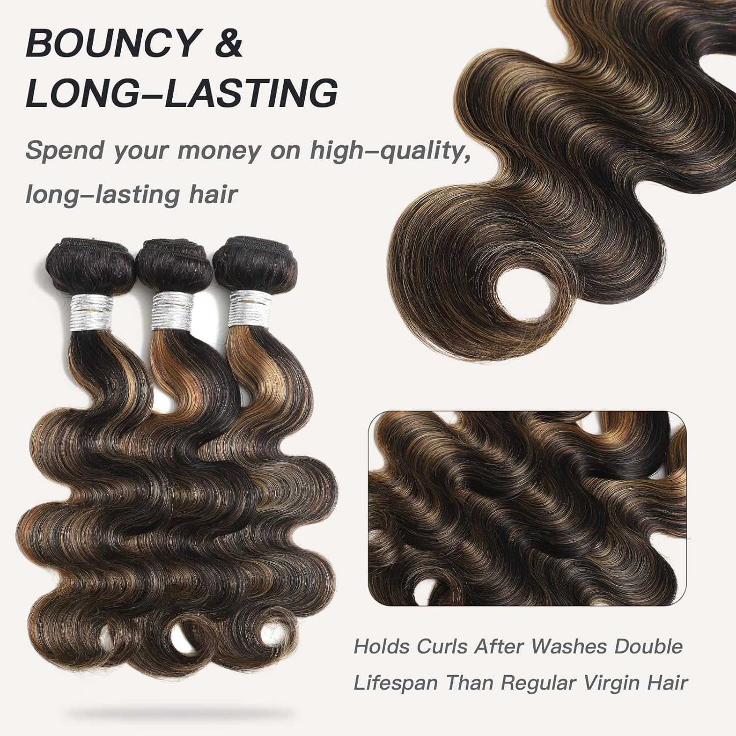 Honey Blonde Ombre Balayage Body Wave Human Hair 3 Bundles 10 12 14 Inches with 10 Inch Closure - Image 6