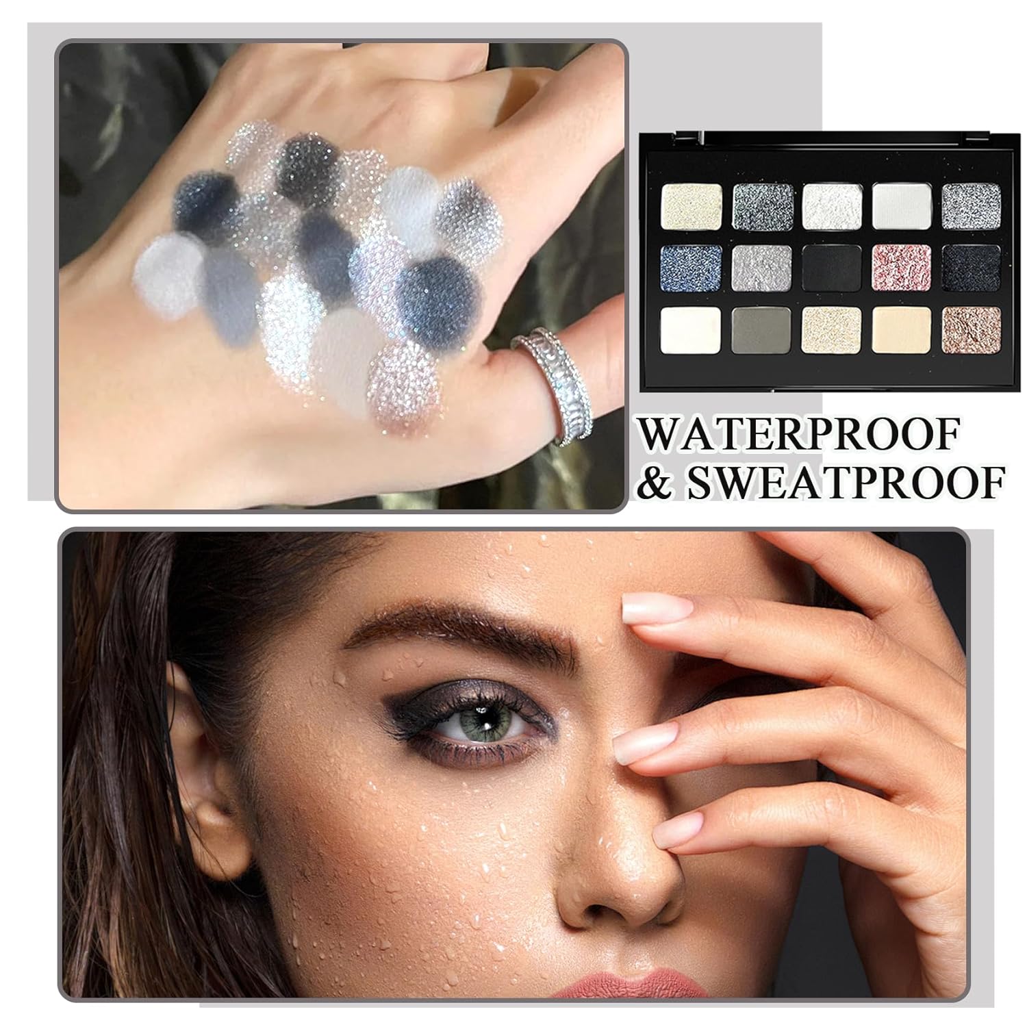 15 Color Black Grey Smoky Eyeshadow Palette Set with 3 Brushes for Daily and Halloween Looks - Image 4