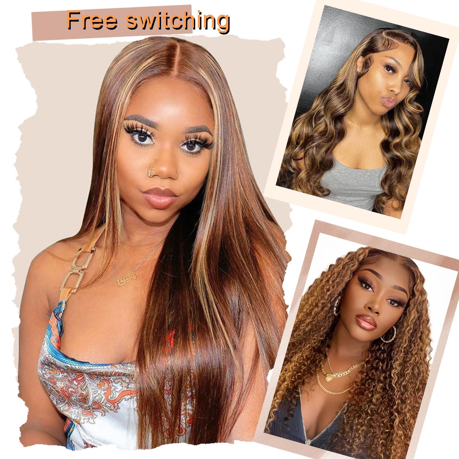 Real Human Hair Wig 30 Inch Ombre 13x6 Lace Front Wig Human Hair 210% Density 4/27 Highlight Wigs Honey Blonde Body Wave Lace Front Wig Pre Plucked HD Frontal Wig Glueless Wigs - Image 6