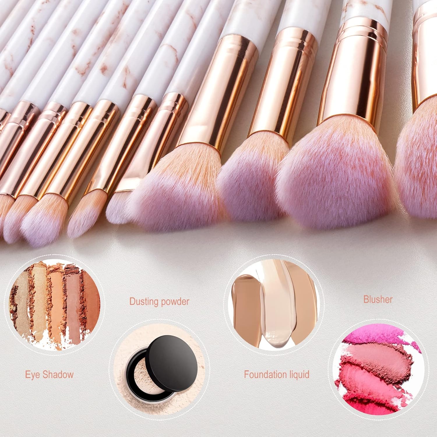 16PCs Marble Makeup Brushes Set Premium Synthetic Face Eye Lip Make Up Brush Kits for Foundation, Powder,Eyeshadow,Eyebrow,Eyelash,Eyeliner,Blending,Concealer,Contour,Highlight - Image 4
