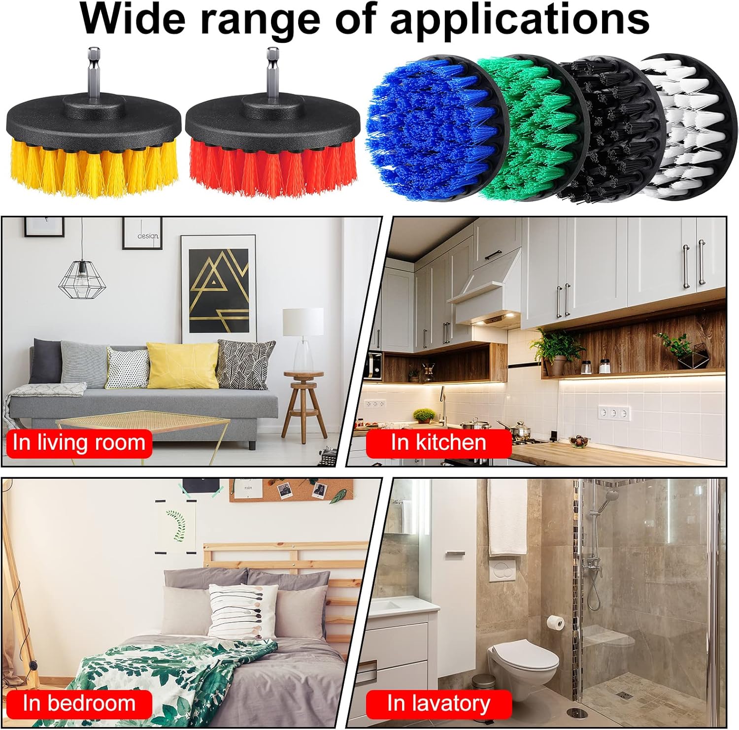 6 Pcs Drill Brush Attachment Power Scrubber Cleaning Kit Multi Purpose Drill Brush Set Drill Scrubber Brush Kit Cleaning Brushes for Drill Bathroom Surfaces Tub Grout Shower Kitchen (Multi Colors) - Image 7