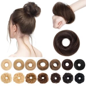 SEGO Human Hair Messy Bun Hairpieces Real Scrunchies Natural Wavy Smoothed Updo Donut Chignon Ponytail Extensions for Women Girls-#02 Dark Brown