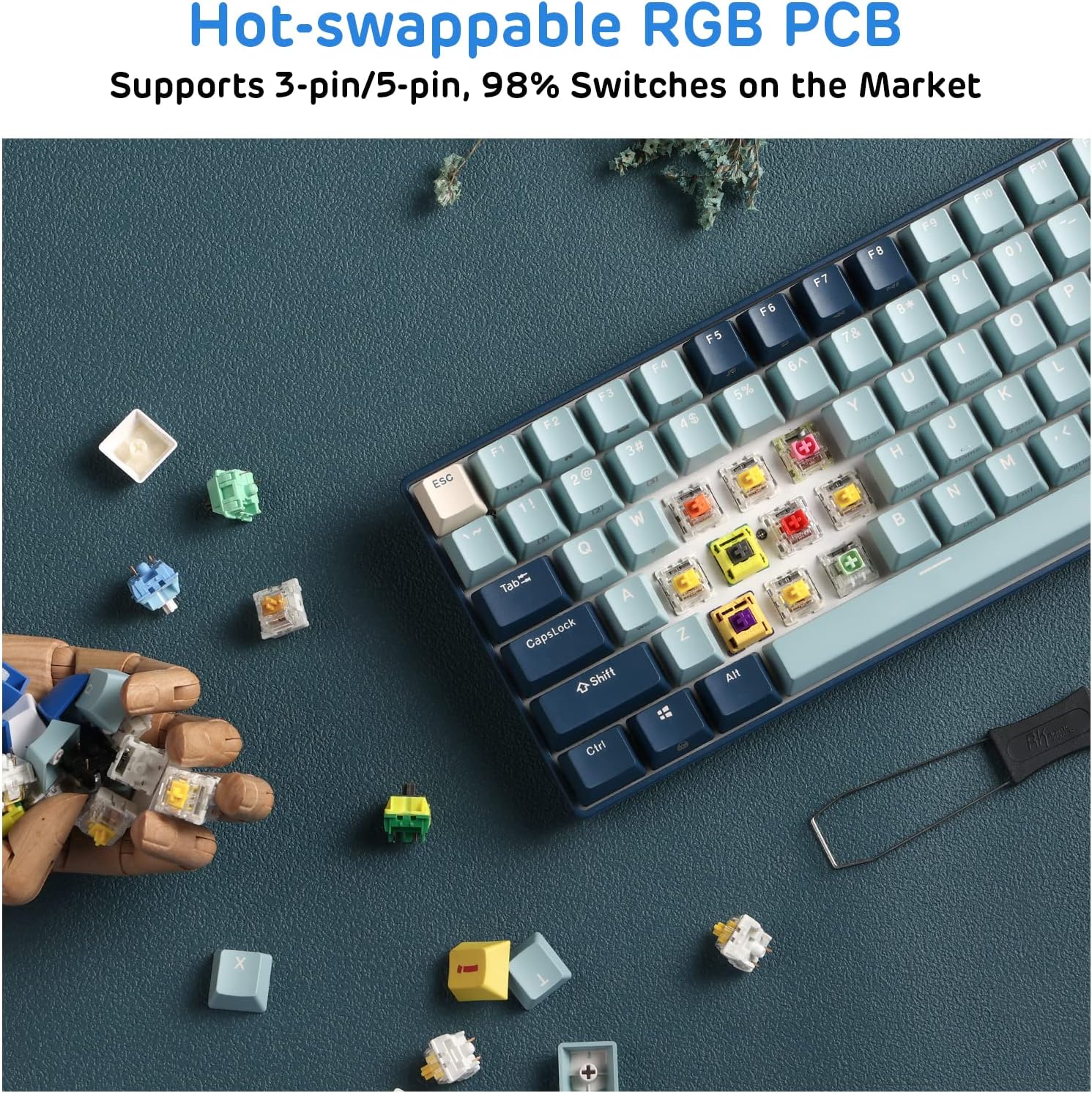 RK ROYAL KLUDGE RK96 RGB Limited Ed, 90% 96 Keys Wireless Triple Mode BT5.0/2.4G/USB-C Hot Swappable Mechanical Keyboard w/Wrist Rest, Software Support & Massive Battery, RK Yellow Switch - Image 5